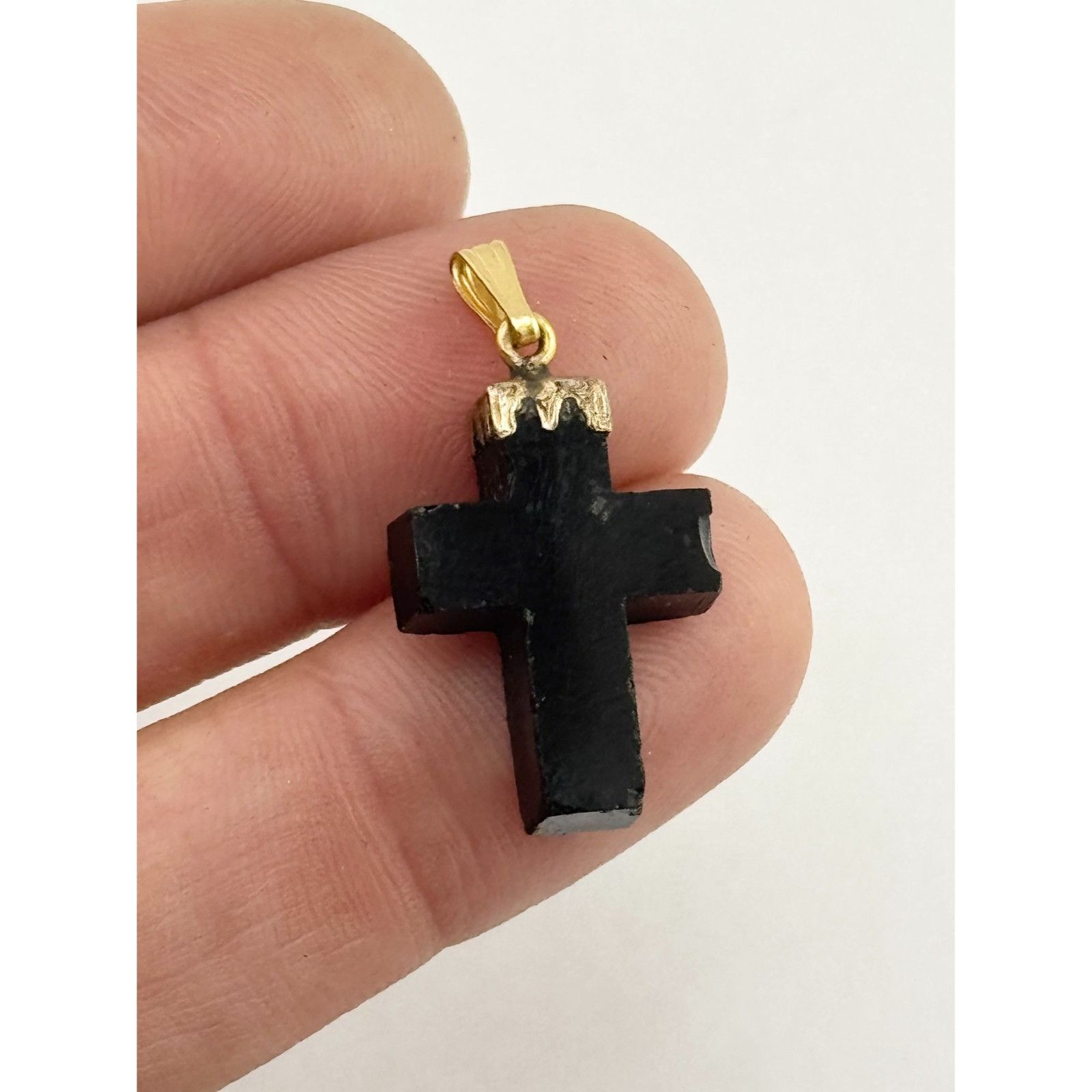 Vintage Estate Antique 14k Black Jet Onyx Stone Cross Charm Size ONE SIZE - 2 Thumbnail