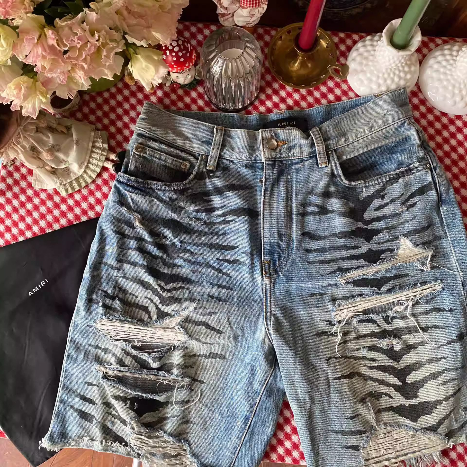 Amiri tiger-print zebra denim shorts