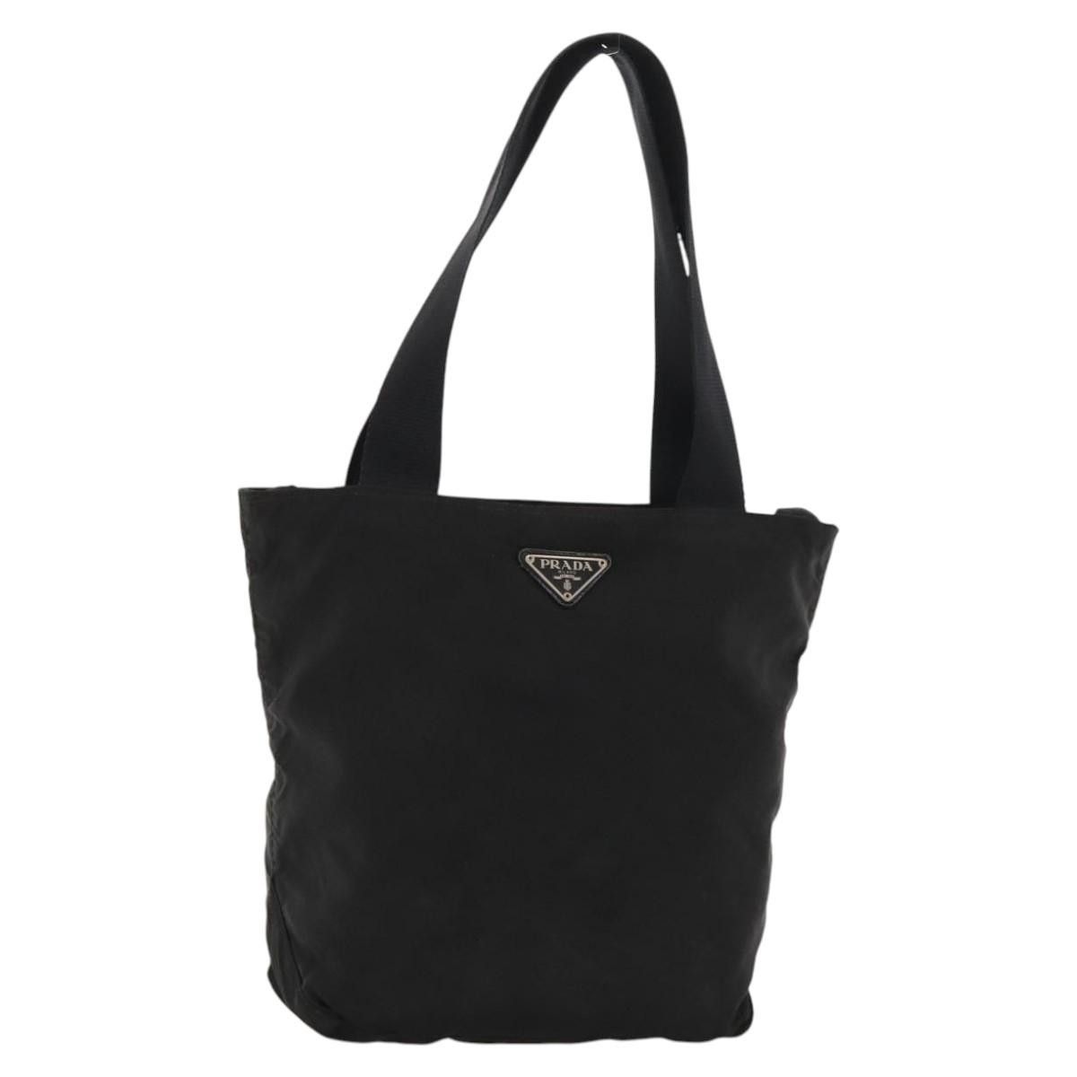 Prada Tote Bag Nylon Black Silver Auth 117547, Women's