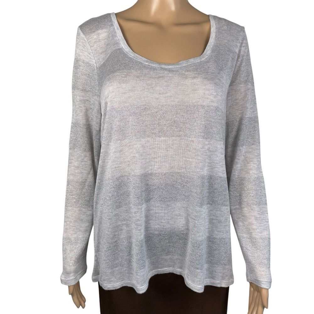 Talbots Talbots Light Grey Silver Metallic Stripes Rayon Sweater Tu Size XL / US 12-14 / IT 48-50 - 1 Thumbnail