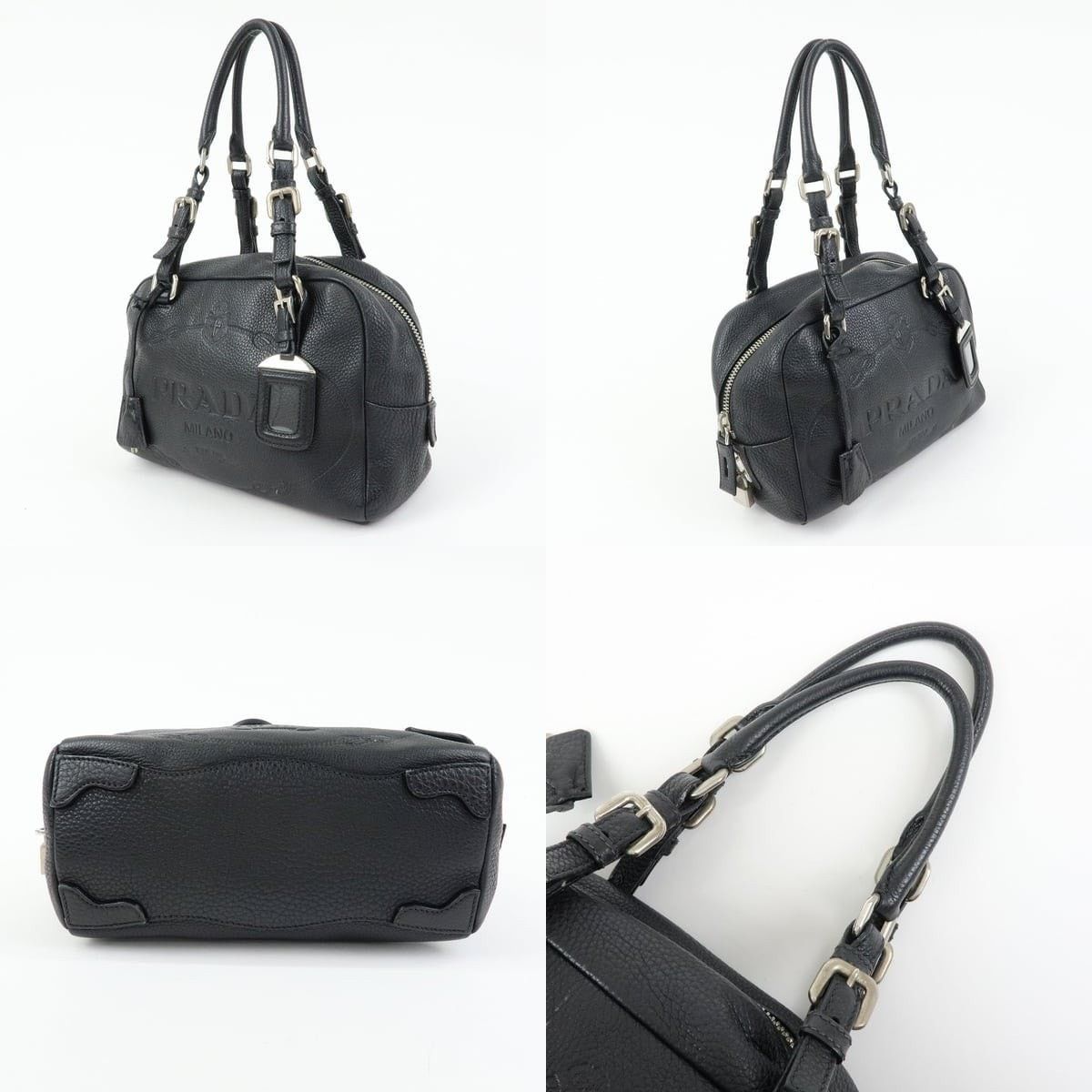Prada Prada Logo Embossed Leather Mini Duffle Shoulder Bag Black Size ONE SIZE - 3 Thumbnail