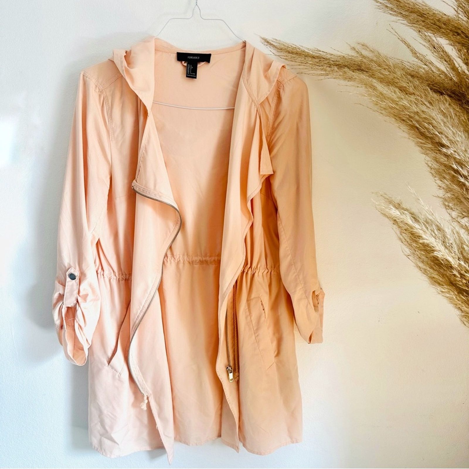 Forever 21 FOREVER 21 Peach Pink Zipper Light Anorak Trench Coat Jacket Size L / US 10 / IT 46 - 5 Thumbnail