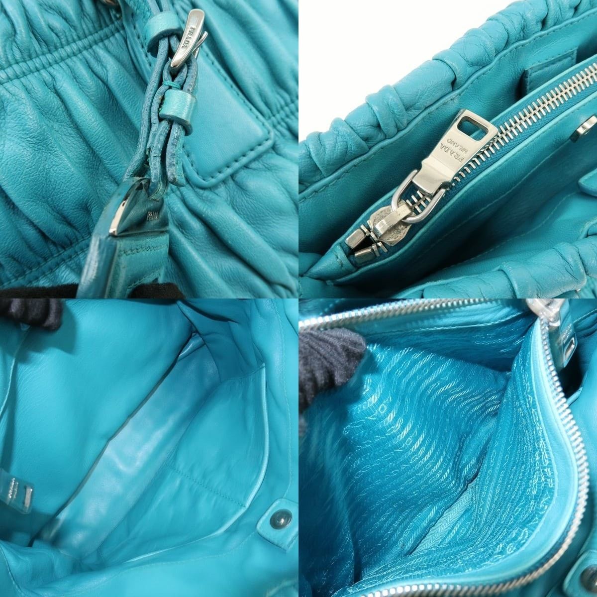 Prada Prada Ruched Lambskin Shoulder Bag Blue Size ONE SIZE - 7 Thumbnail