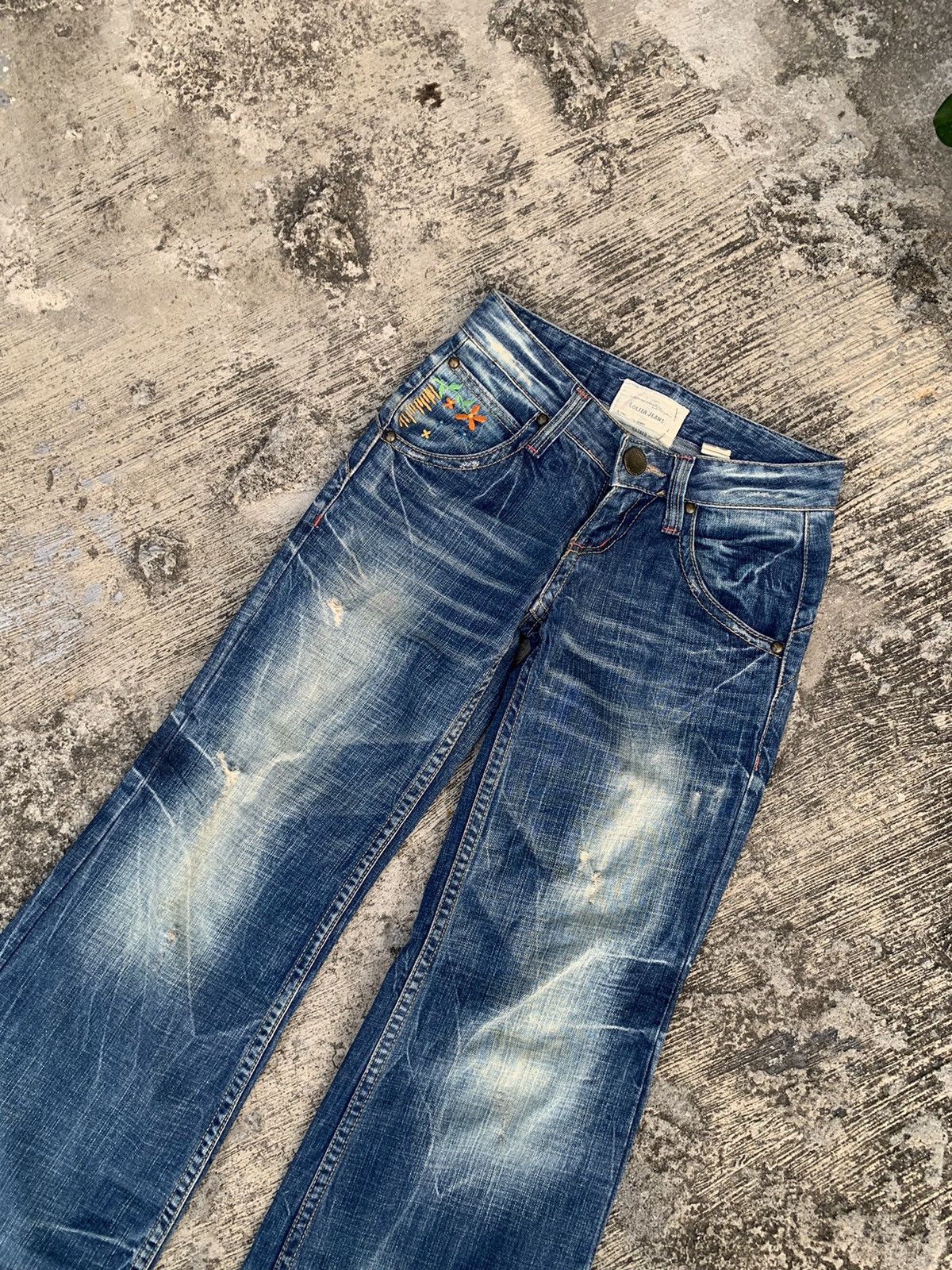 Japanese Brand Flare Lolita jeans washed flowers embroidery wide leg jeans Size 25" / US 0 / IT 36 - 5 Thumbnail