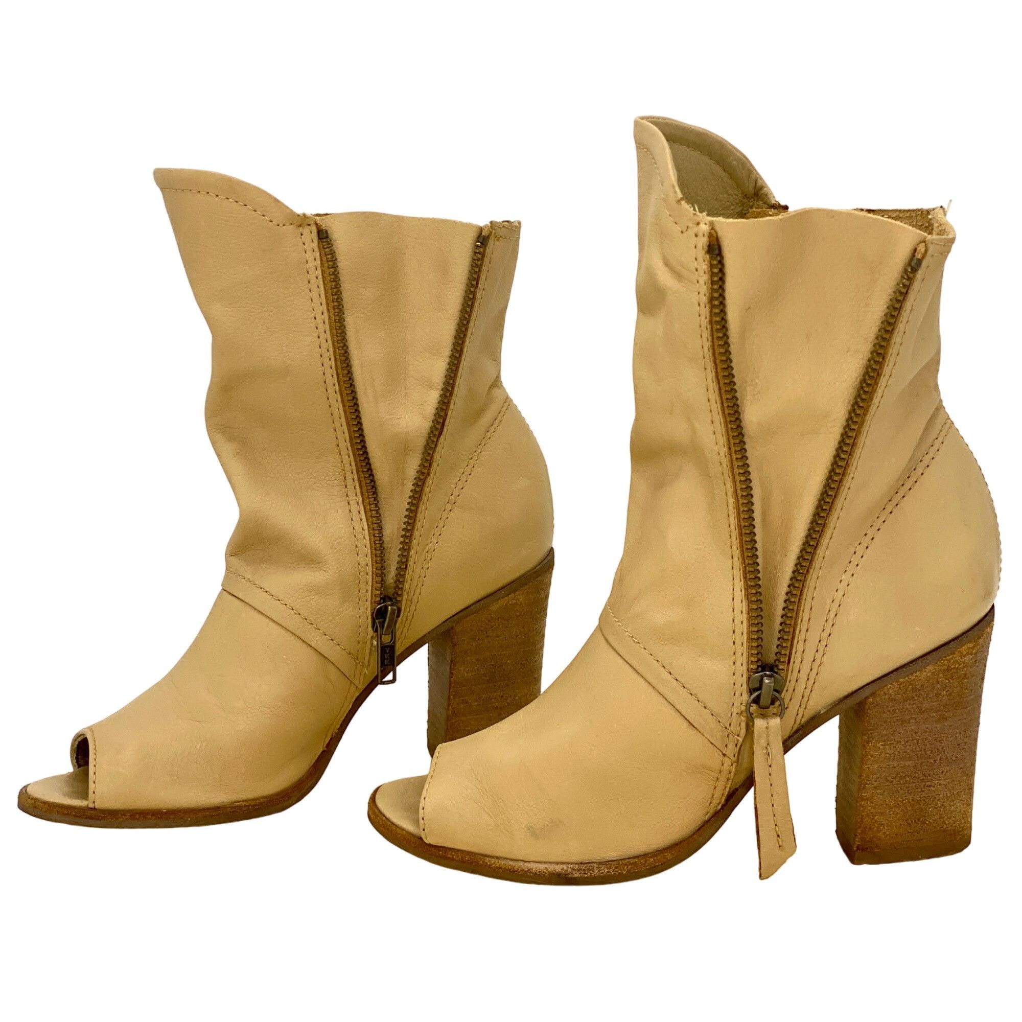 Matisse Matisse Beige Natural Leather Leon Mid-Calf Peep Toe Block H Size US 6 / IT 36 - 11 Thumbnail