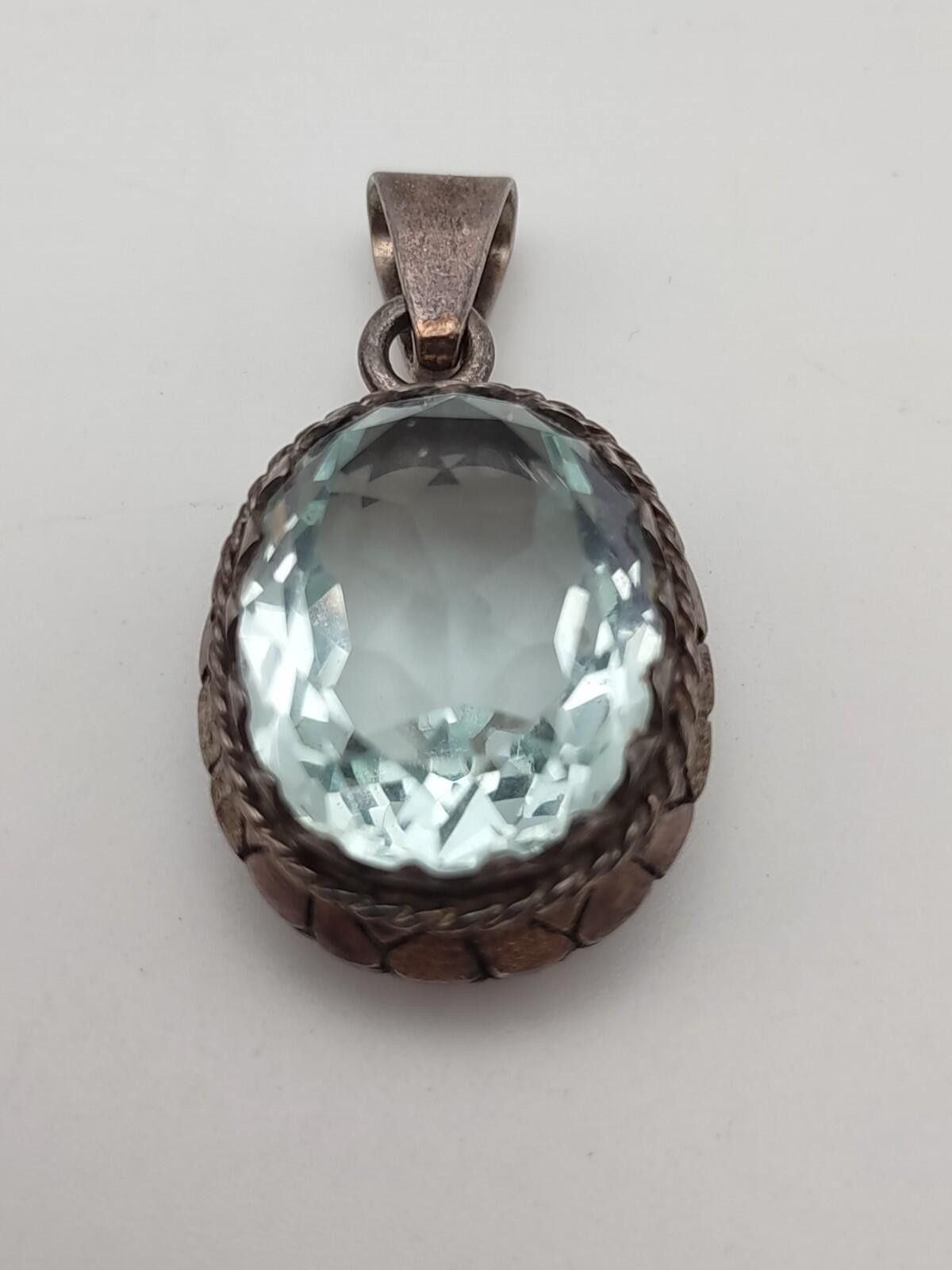 The Unbranded Brand Vintage Taxco-Style Sterling Silver Ice Blue Stone Pendant Size ONE SIZE - 1 Thumbnail