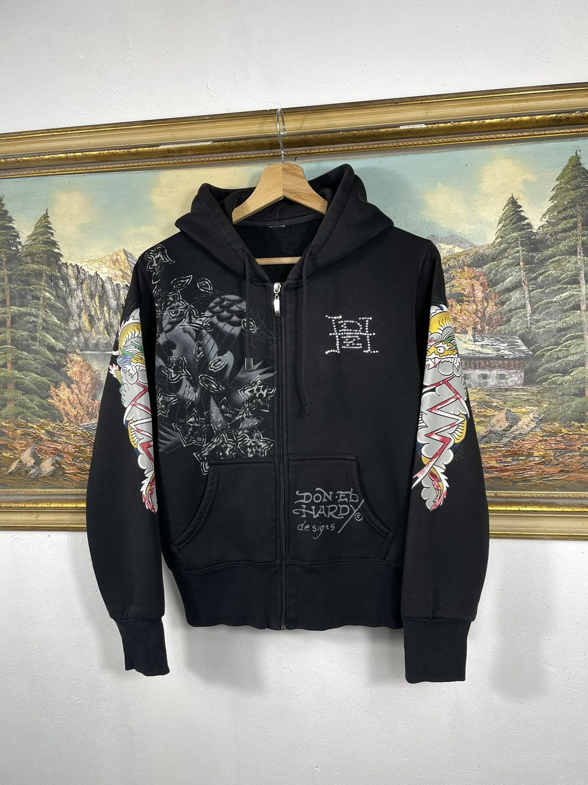Christian Audigier × Ed Hardy × Vintage Ed Hardy Retro 00s Hoodie With Crystals Affliction Grunge Size M / US 6-8 / IT 42-44 - 3 Thumbnail
