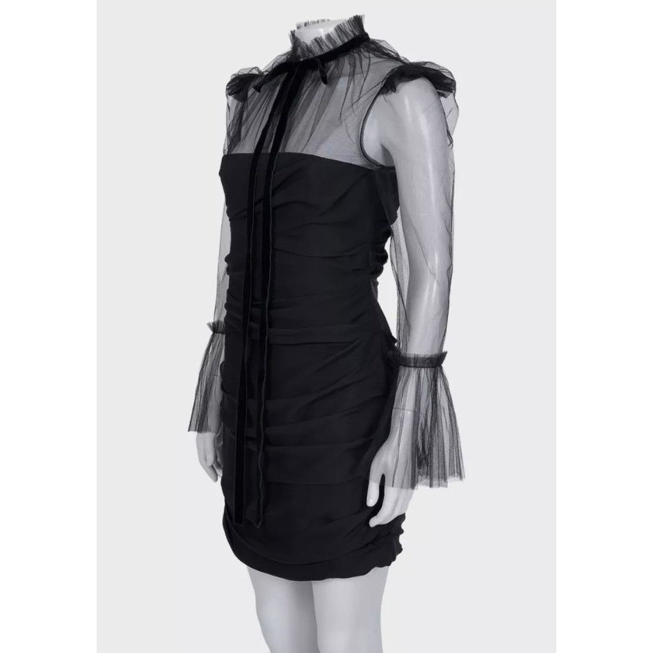 KHAITE Khaite Black Silk Cocktail Dress with Sheer Sleeves XS Size XS / US 0-2 / IT 36-38 - 2 Thumbnail