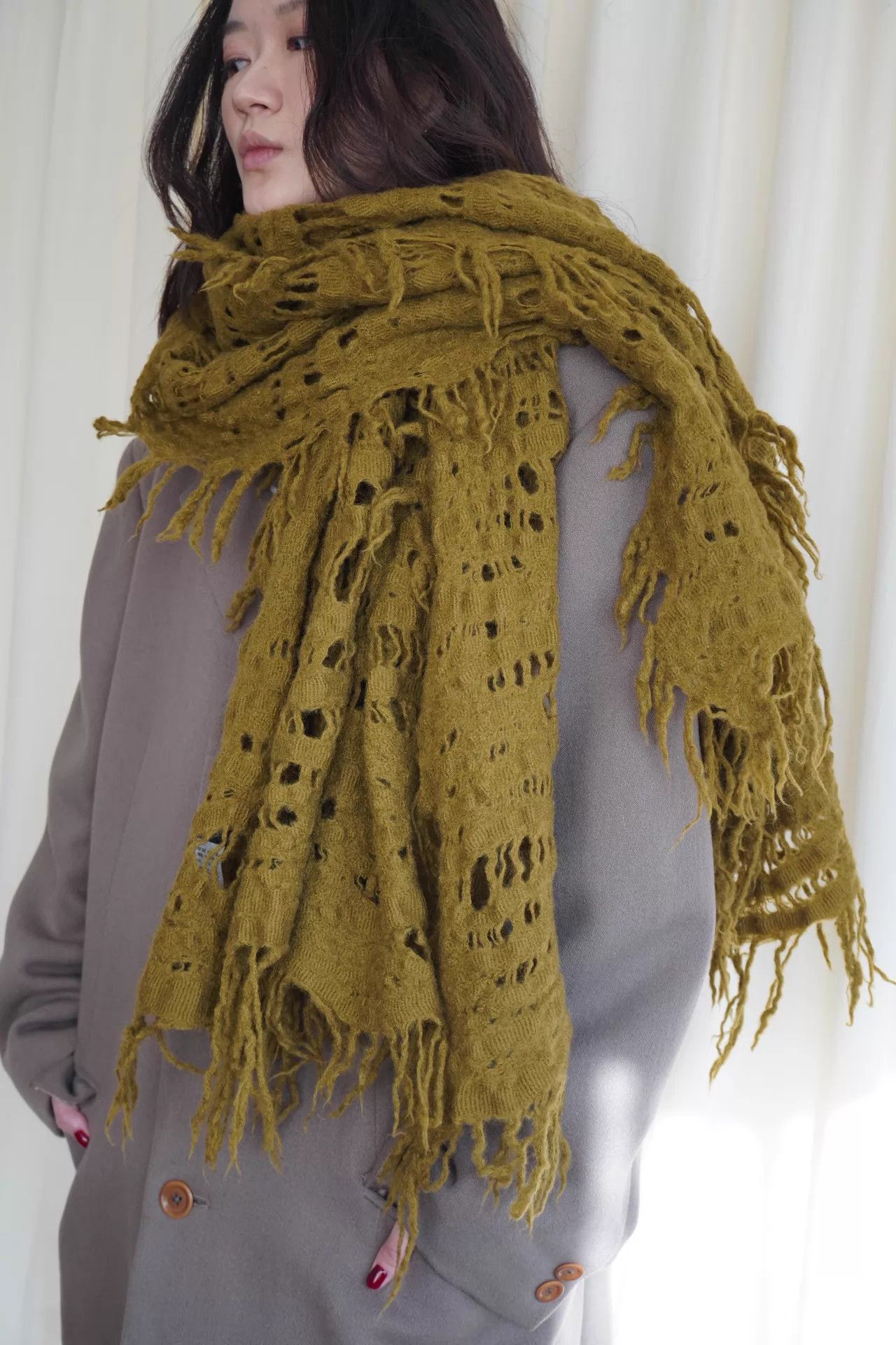 Y's Y's 2000s felted openwork wide wool scarf Size ONE SIZE - 6 Thumbnail