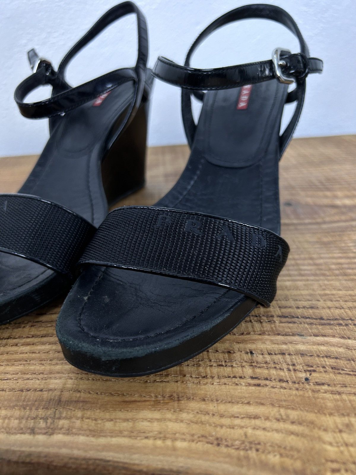 Prada Prada Logo Patch Platform Heeled Sandals Size 38.5 Size US 8.5 / IT 38.5 - 2 Thumbnail