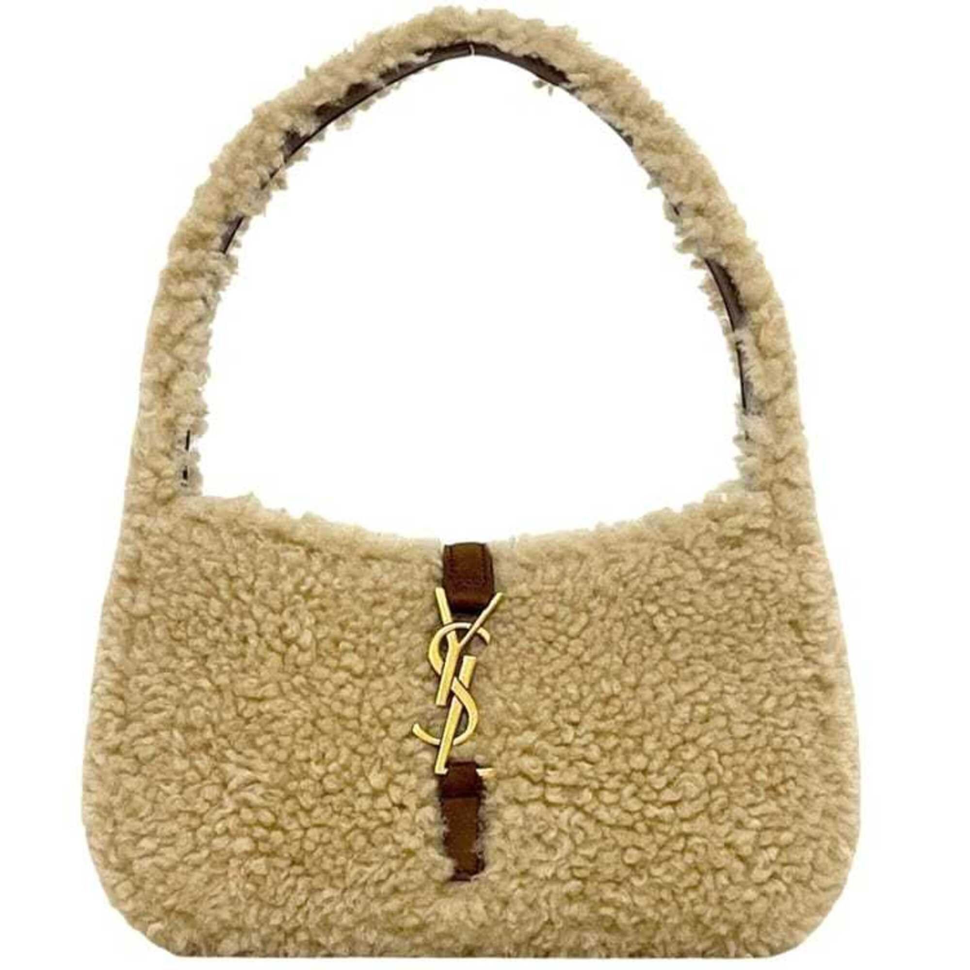 Saint Laurent Paris Yves Saint Laurent Paris Mini Hobo LE 5 A 7 Le Sancassette Handbag YSL 760375 SAINT LAURENT PARIS Shearling Beige Women's Size ONE SIZE - 1 Thumbnail