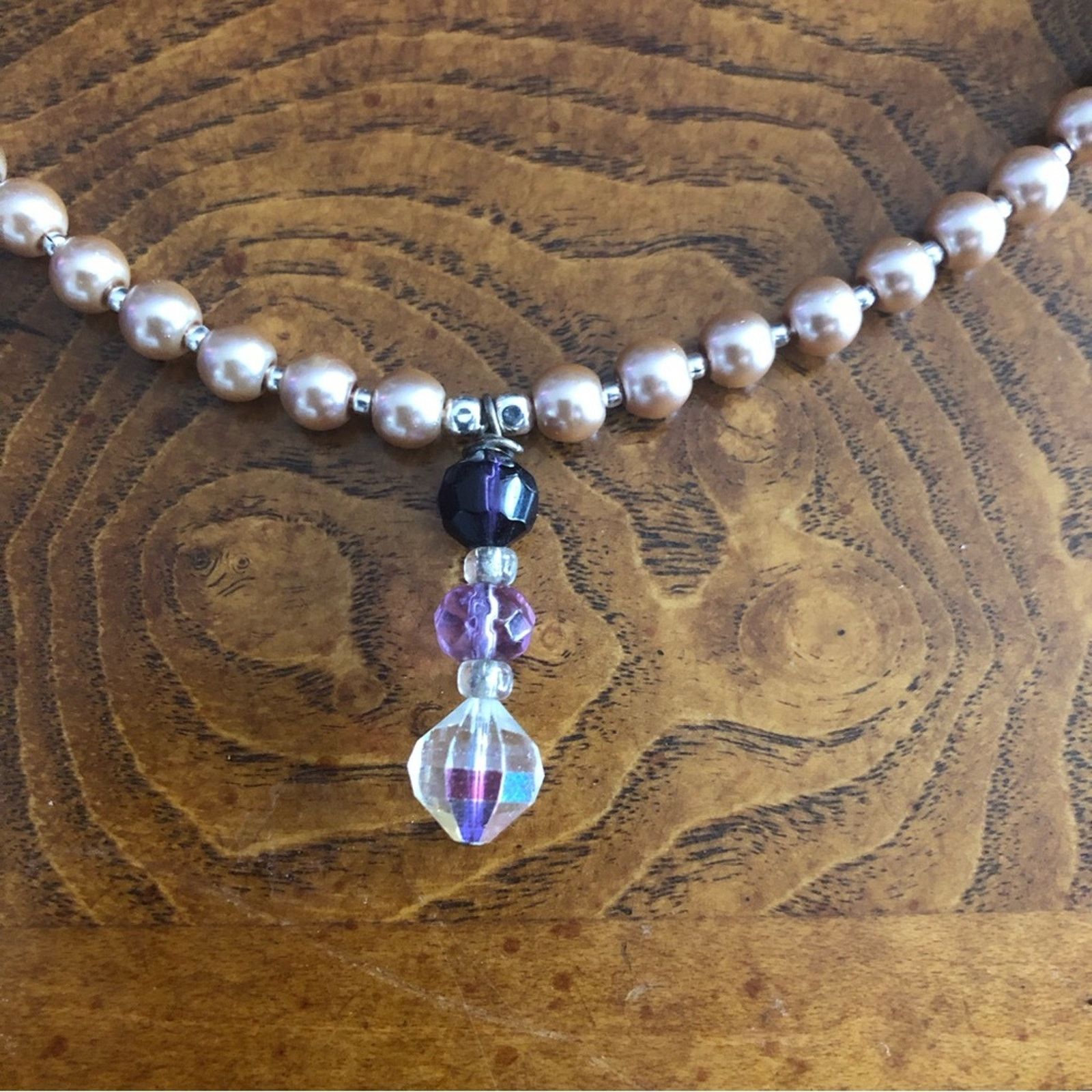 Handmade Handcrafted repurpose Crystal drop pendant Pearl necklace Size ONE SIZE - 9 Thumbnail