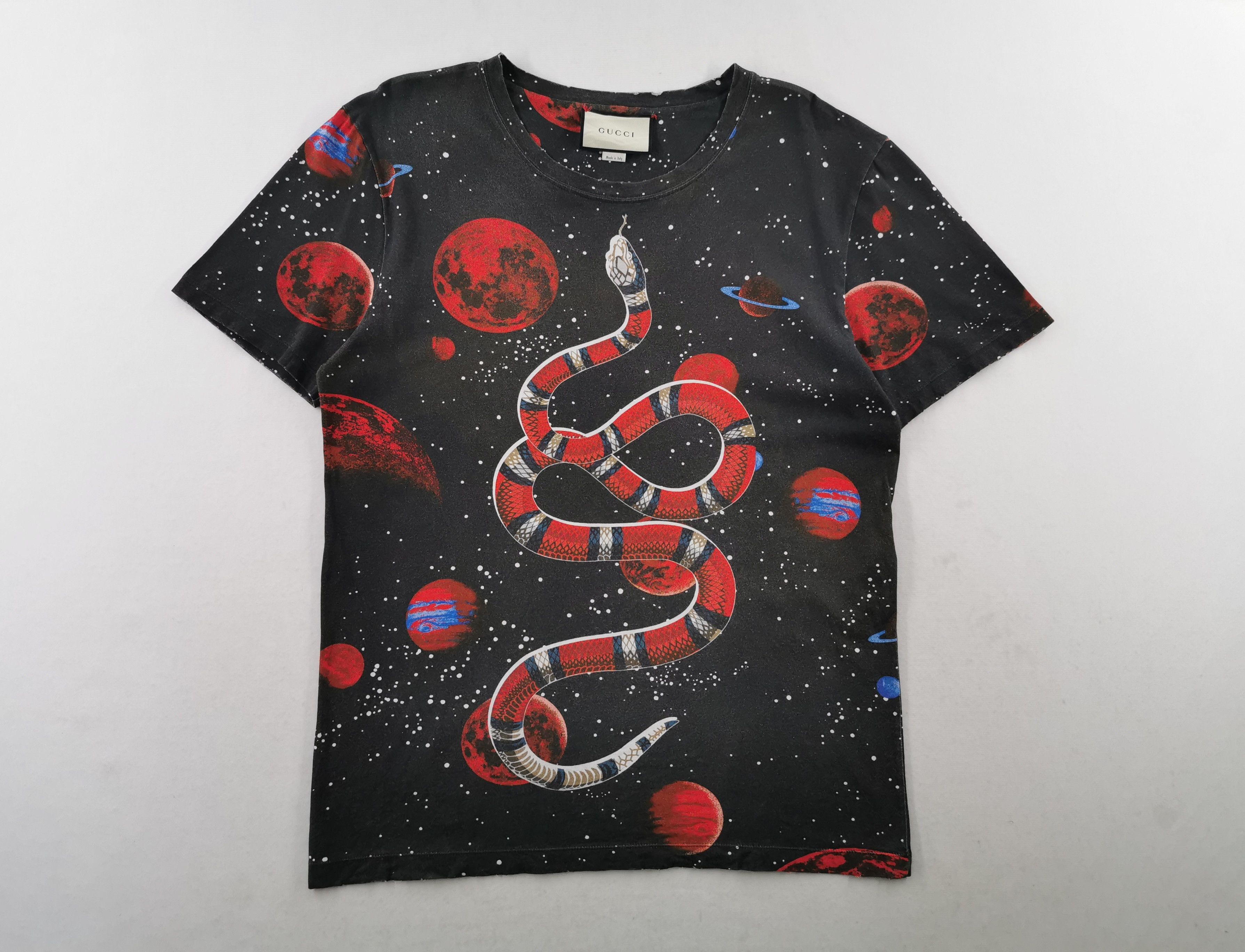 image of Distressed VTG 90's Gucci Space Snake Planet Tees in Black/Red, Men's (Size Large)