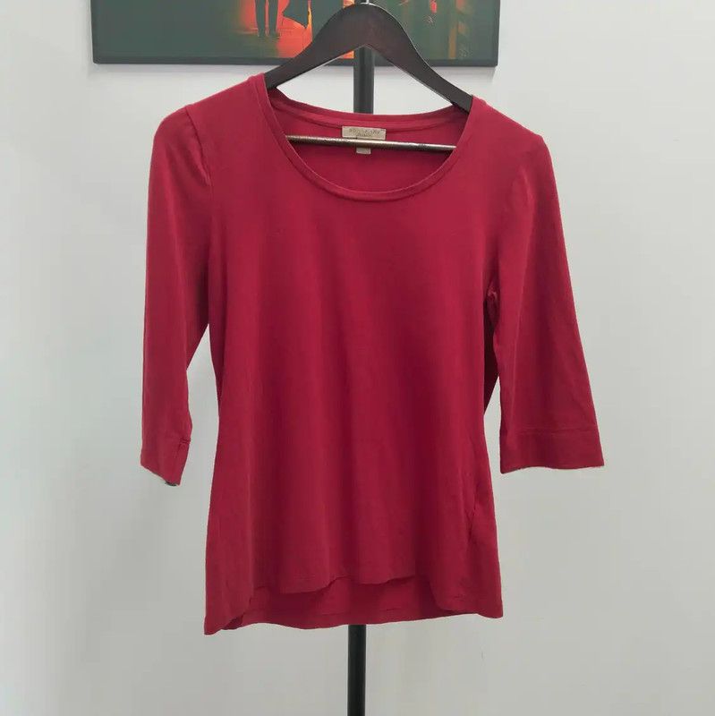 Burberry Burberry Wine Red Cotton Long Sleeve T-Shirt Size M / US 6-8 / IT 42-44 - 1 Thumbnail