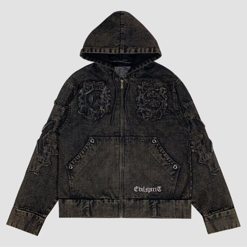 14th Addiction 🌑 Flowris gothic punk style washed denim jacket Size US M / EU 48-50 / 2 - 1 Thumbnail