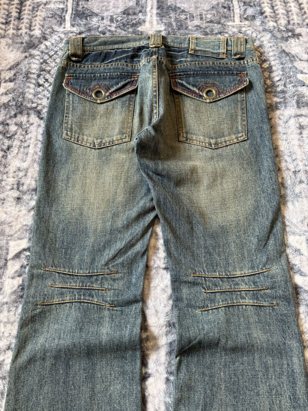 Fad Three × GOSTAR DE FUGA × Japanese Brand Rupert Japan Muddy Wash Rivet Edgy Flared Denim Pants Size US 31 - 4 Thumbnail
