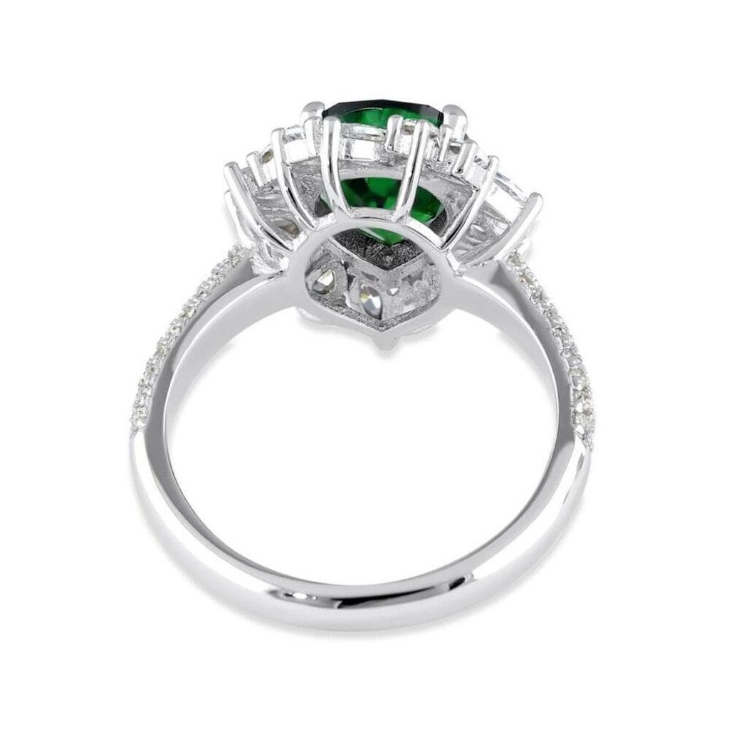 Other New Sterling Silver Pear Cut Emerald CZ Halo Ring Size 10 Size ONE SIZE - 4 Thumbnail