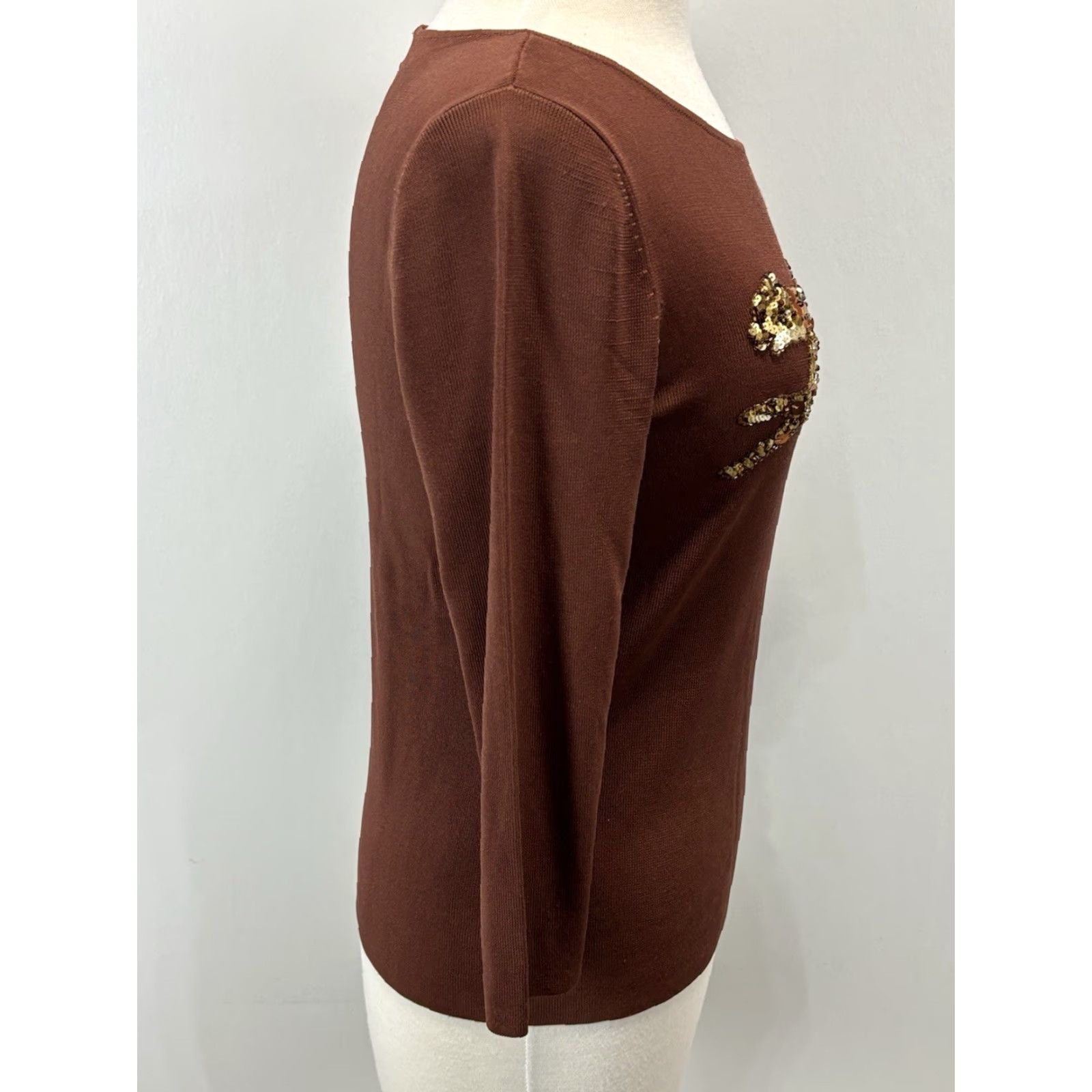 Lee VINTAGE Robbie Lee Knitworks Beaded Sweater Cheetah Beaded Sequin Stretch 90s Women Medium Rust Size M / US 6-8 / IT 42-44 - 4 Thumbnail