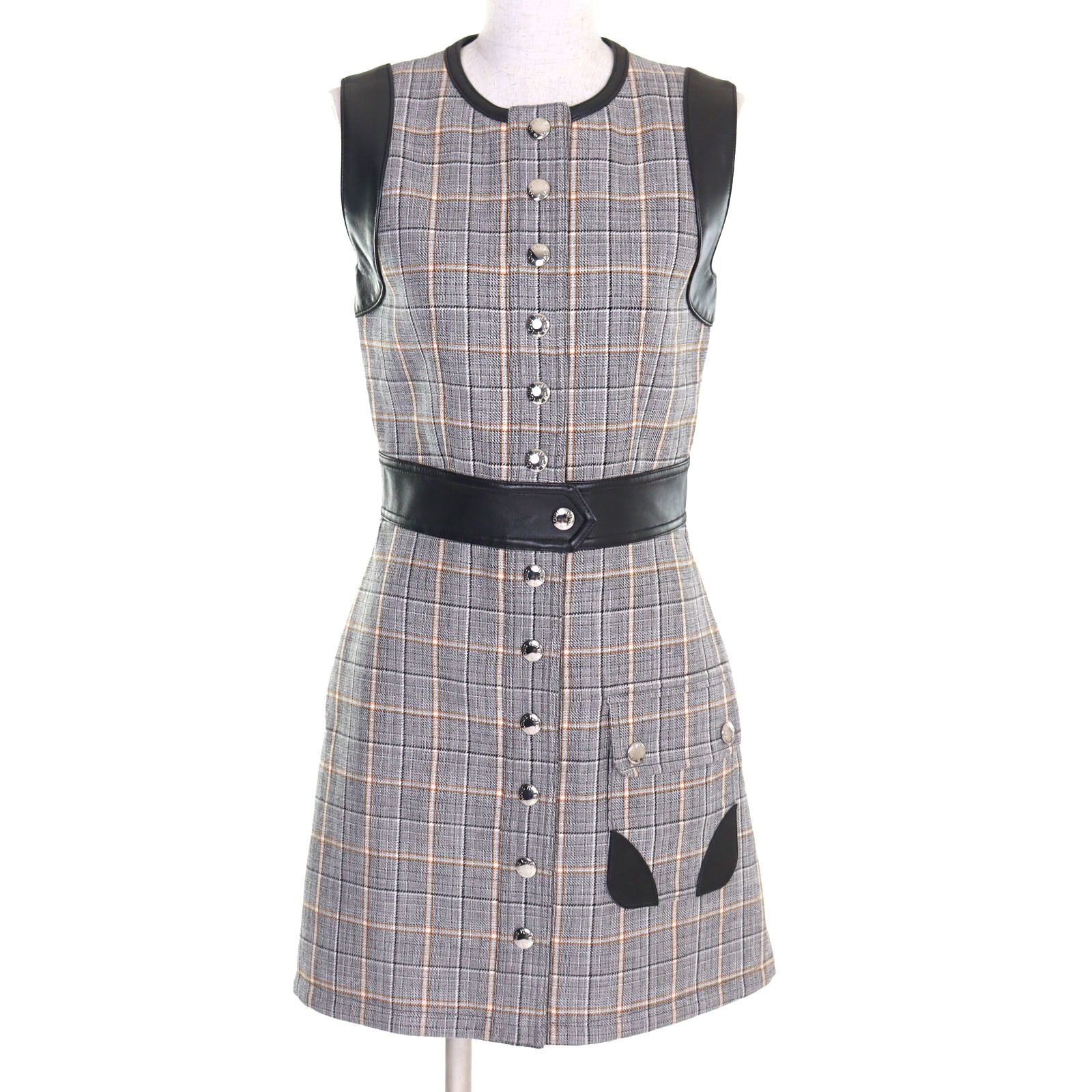 Louis Vuitton Louis Vuitton Louis Vuitton Logo Button Leather Switching Dress Leather Dresses FPDR64 DUTY FREE for USA Size ONE SIZE - 1 Thumbnail
