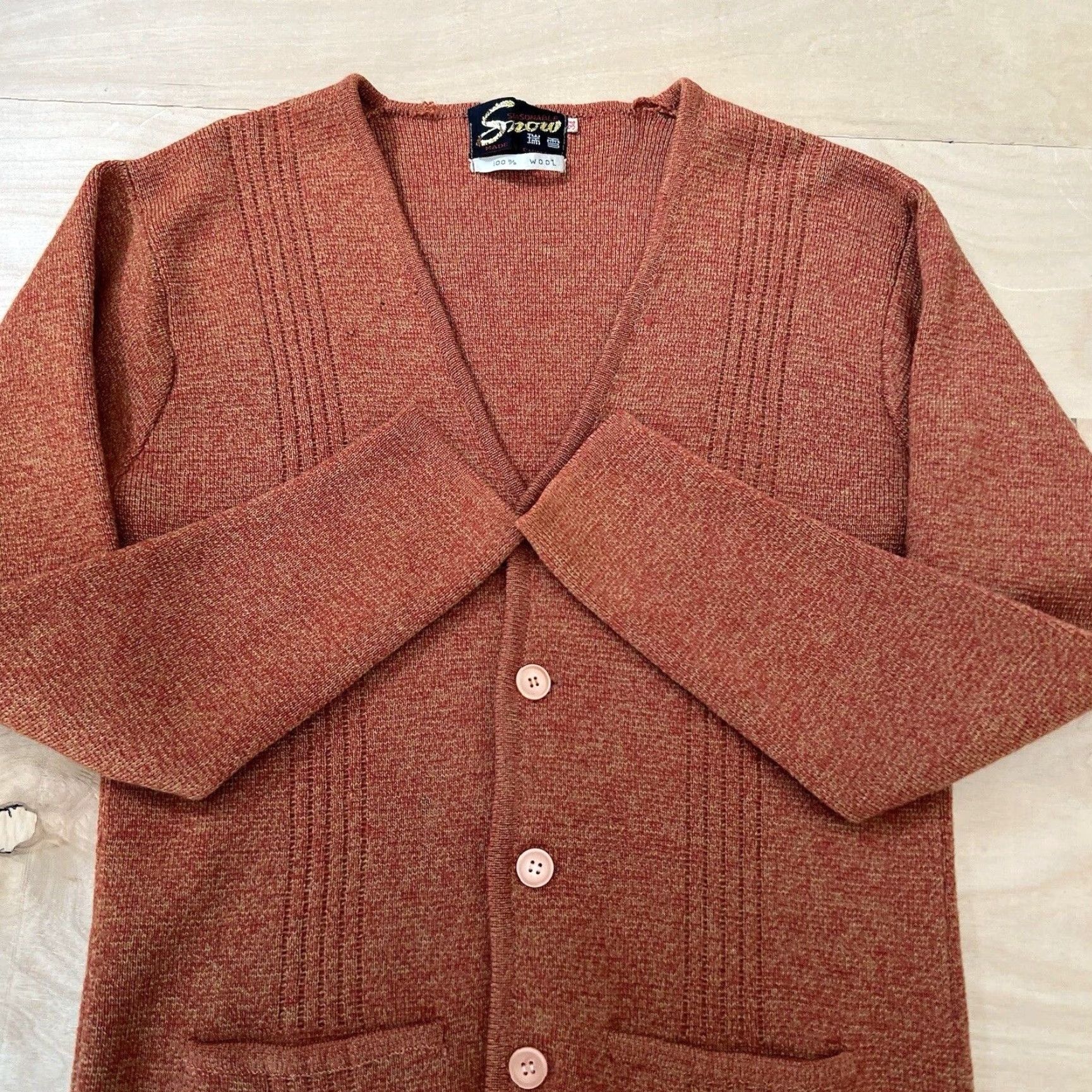 Vintage VINTAGE Snow Cardigan Orange Wool Sweater 60s Winter Outerwear Women S Slim Cardigan 80s Thomas & Friends Angel Pattern Buttons Size S / US 4 / IT 40 - 4 Thumbnail