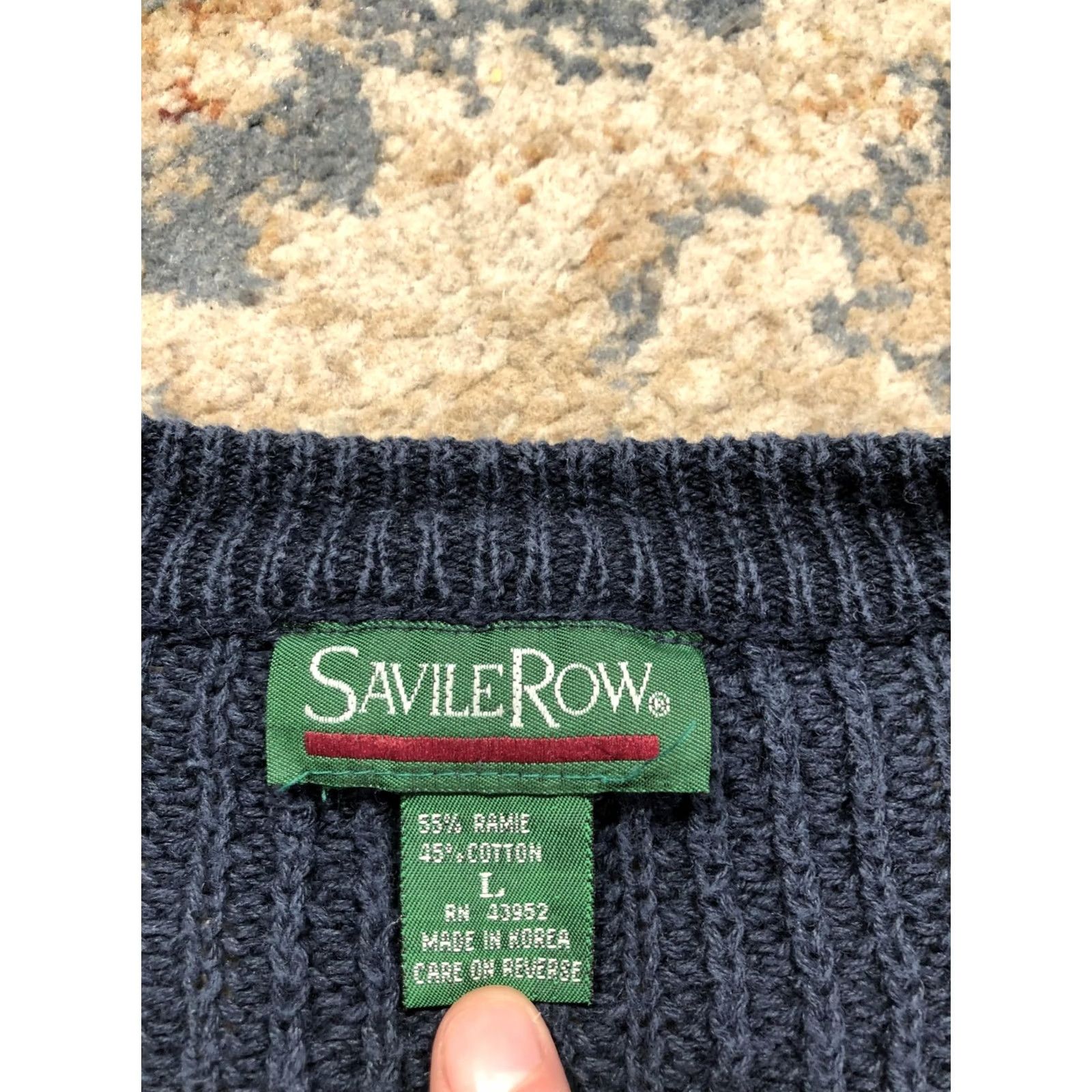 Vintage Savile Row Cardigan Mens L Blue V-Neck Knit Ramie Cotton Pockets Sweater Size US L / EU 52-54 / 3 - 7 Thumbnail