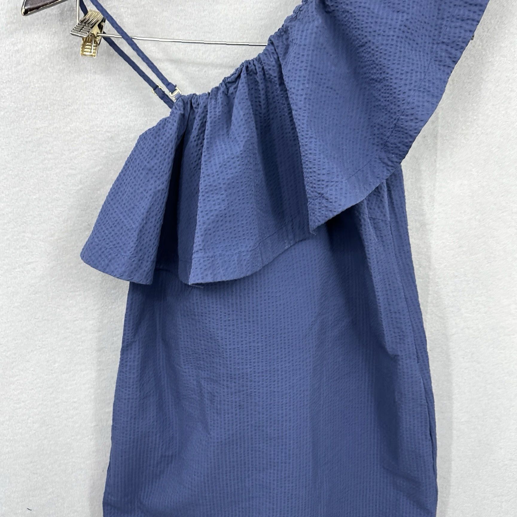 Vintage Cuyana One Shoulder Dress XS Blue Mini Seersucker Women Sleeveless Size XS / US 0-2 / IT 36-38 - 3 Thumbnail