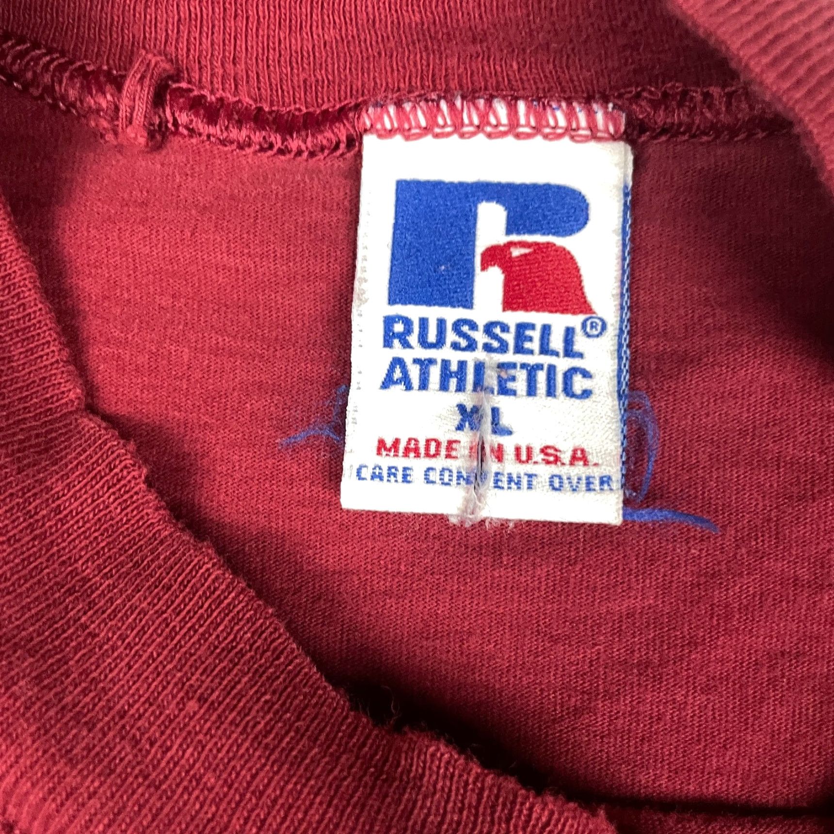Vintage VINTAGE Russell Athletic T shirt Adult XL Red Pro Cotton Men's Long USA 90s Crew Neck Long Sleeve Solid Logo Pockets Regular Size US XL / EU 56 / 4 - 5 Thumbnail