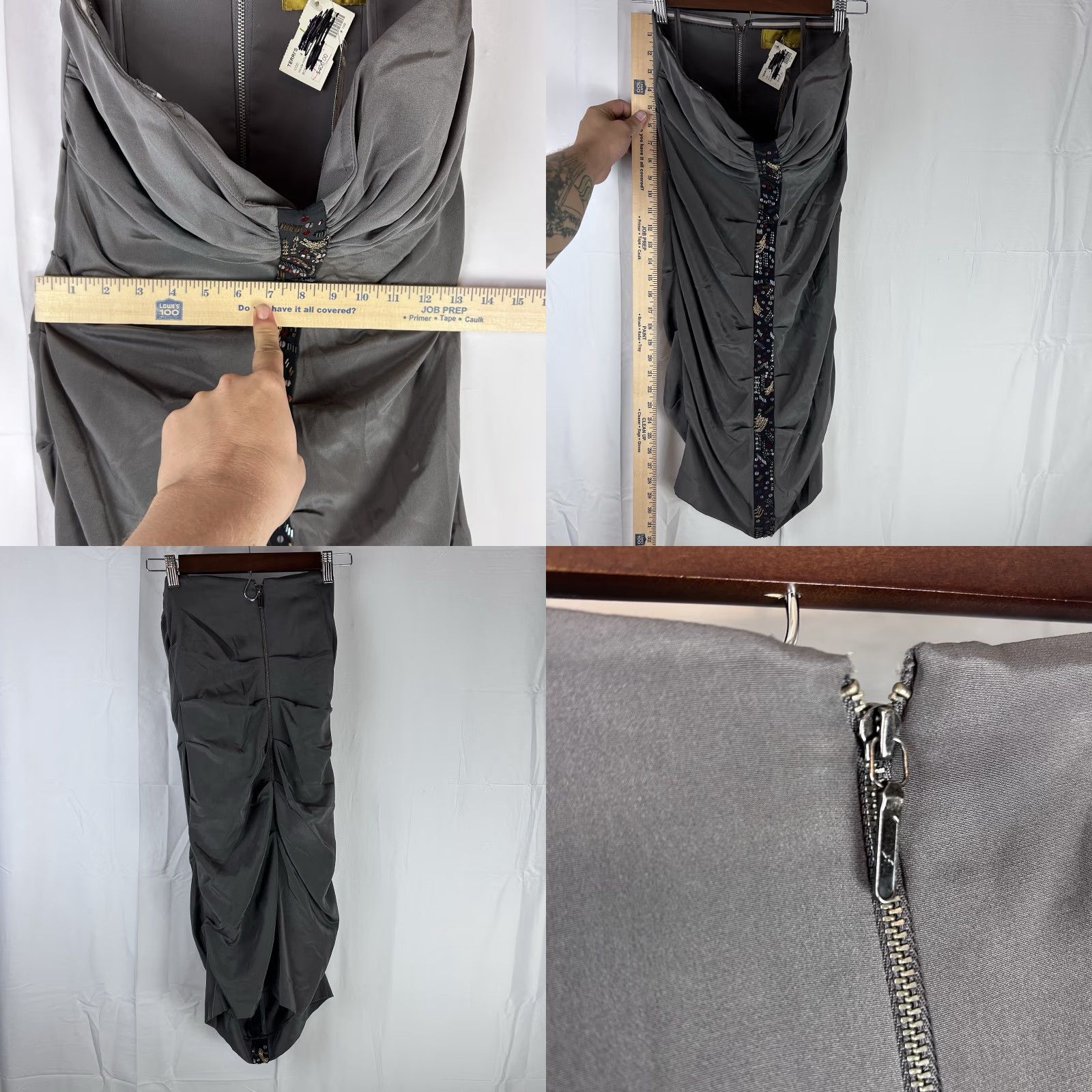 Nicole Miller Nicole Miller Dress Gray Draped Strapless Beaded Trim Evening Cocktail Mini 4 Women Girls Womens Size S / US 4 / IT 40 - 8 Thumbnail