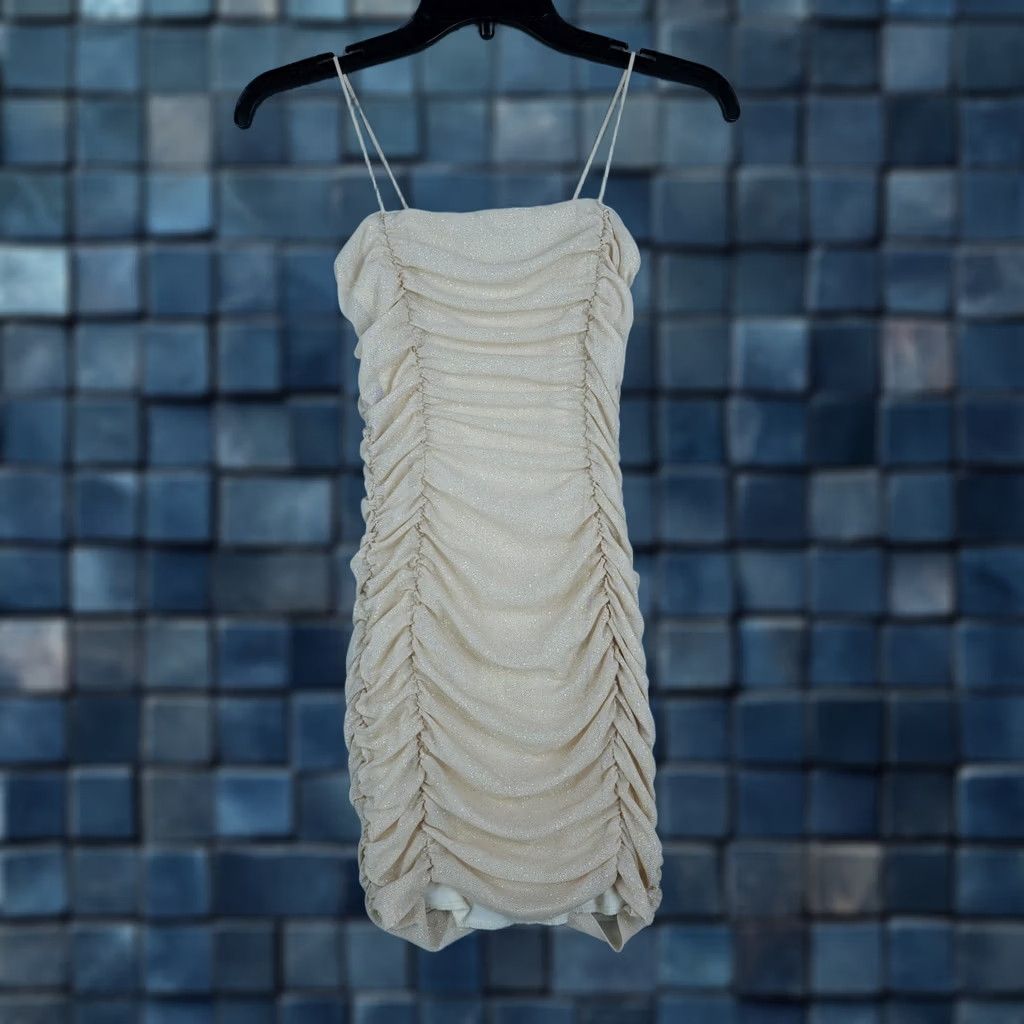 Vintage MISTYROSE Women’s Beige Ruched Mini Party body-corn dress S Size S / US 4 / IT 40 - 1 Thumbnail
