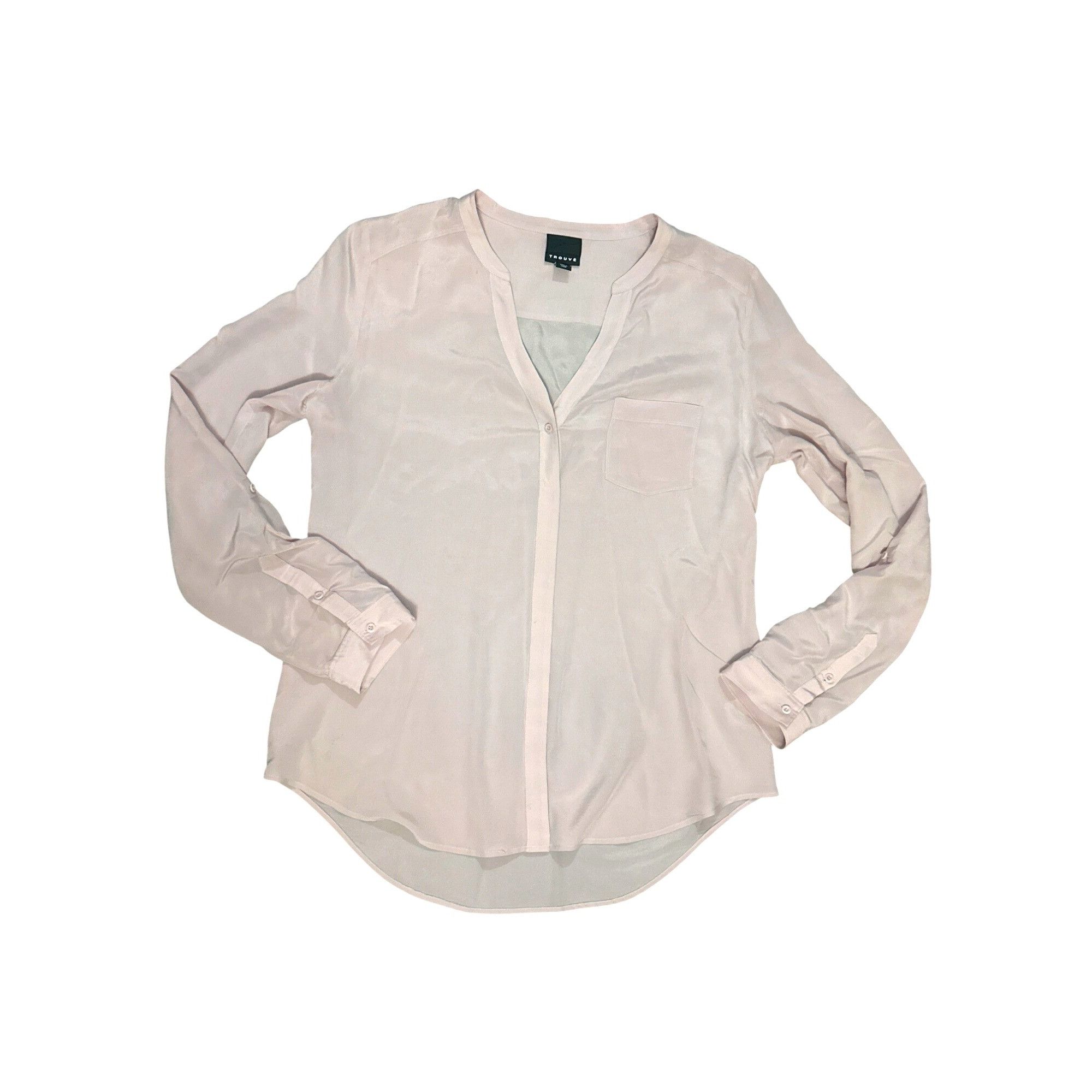 Other Trouve M Pink Sheer Silk Button Down Long Sleeve Blouse Mini Size M / US 6-8 / IT 42-44 - 9 Thumbnail