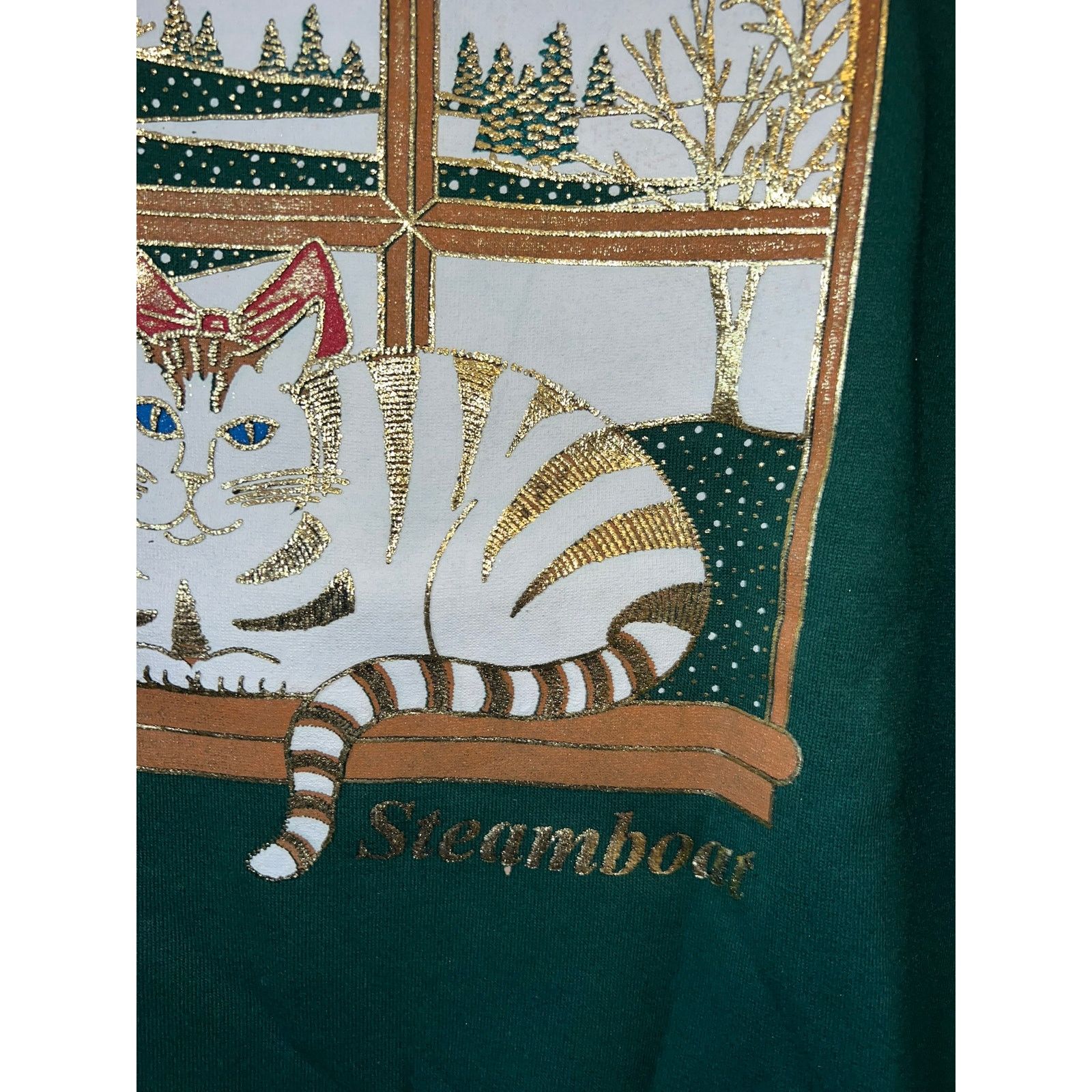 Hanes 90s Steamboat Colorado Green Cat Winter Snow Sweatshirt M Size US M / EU 48-50 / 2 - 3 Thumbnail
