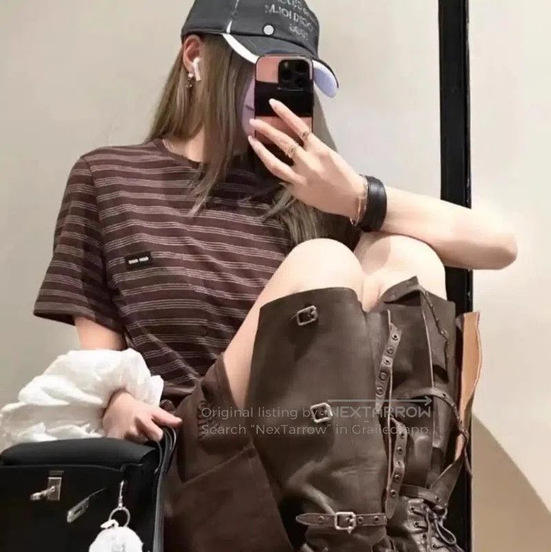 Miu Miu Miu Miu Brown Striped Cotton T-shirt . Size M / US 6-8 / IT 42-44 - 7 Thumbnail