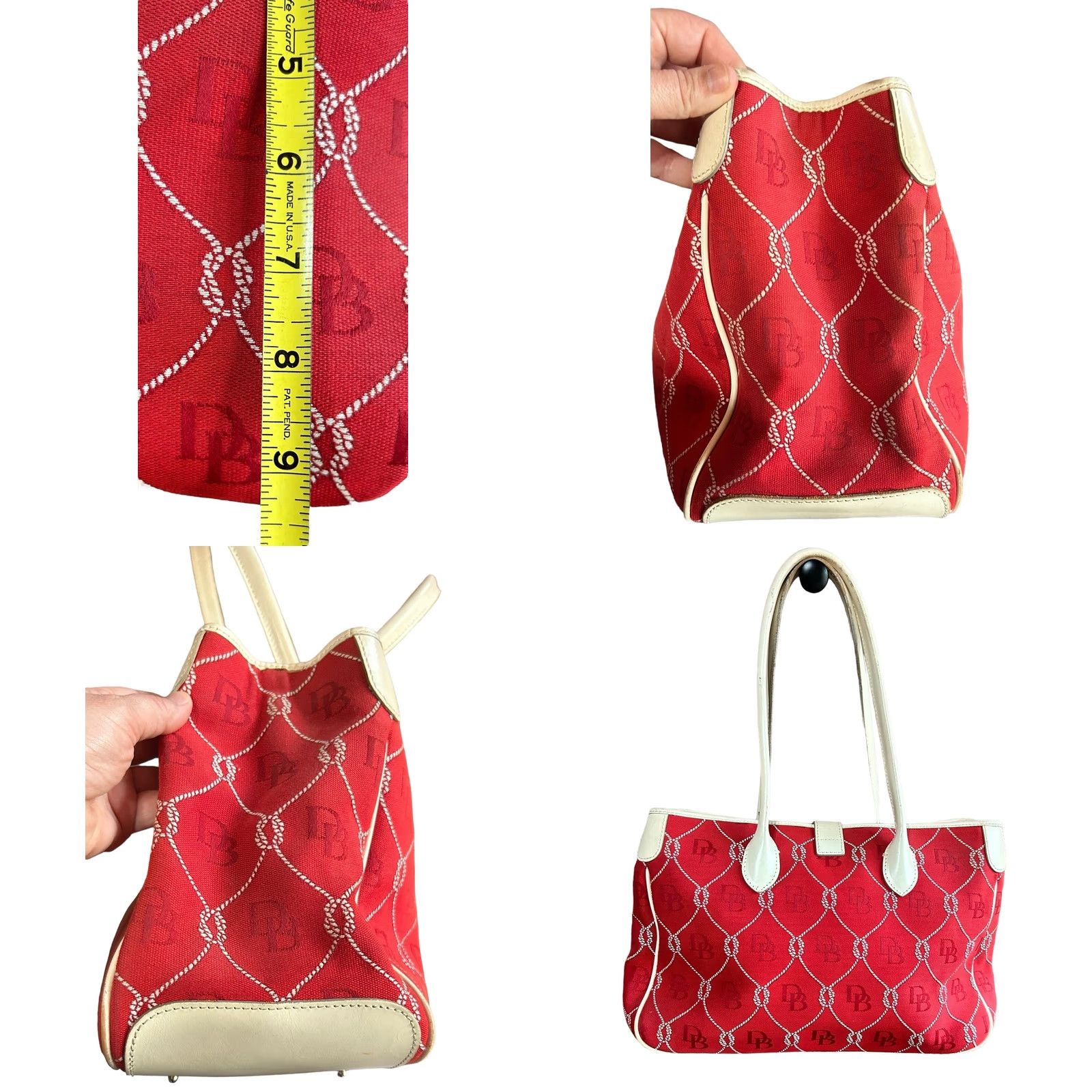 Logo 7 VINTAGE Dooney & Bourke Florentine Monogram Fabric Purse Women’s Shoulder Handbag Bag Red White Leather Canvas Size ONE SIZE - 8 Thumbnail