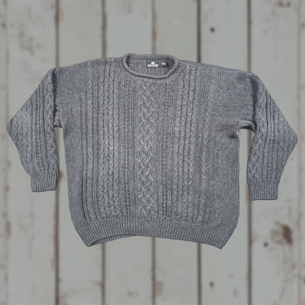 Vintage Structure Sweater Mens XL Gray Cable Knit Pullover Oversized Crew Neck Warmth Size US XL / EU 56 / 4 - 1 Thumbnail