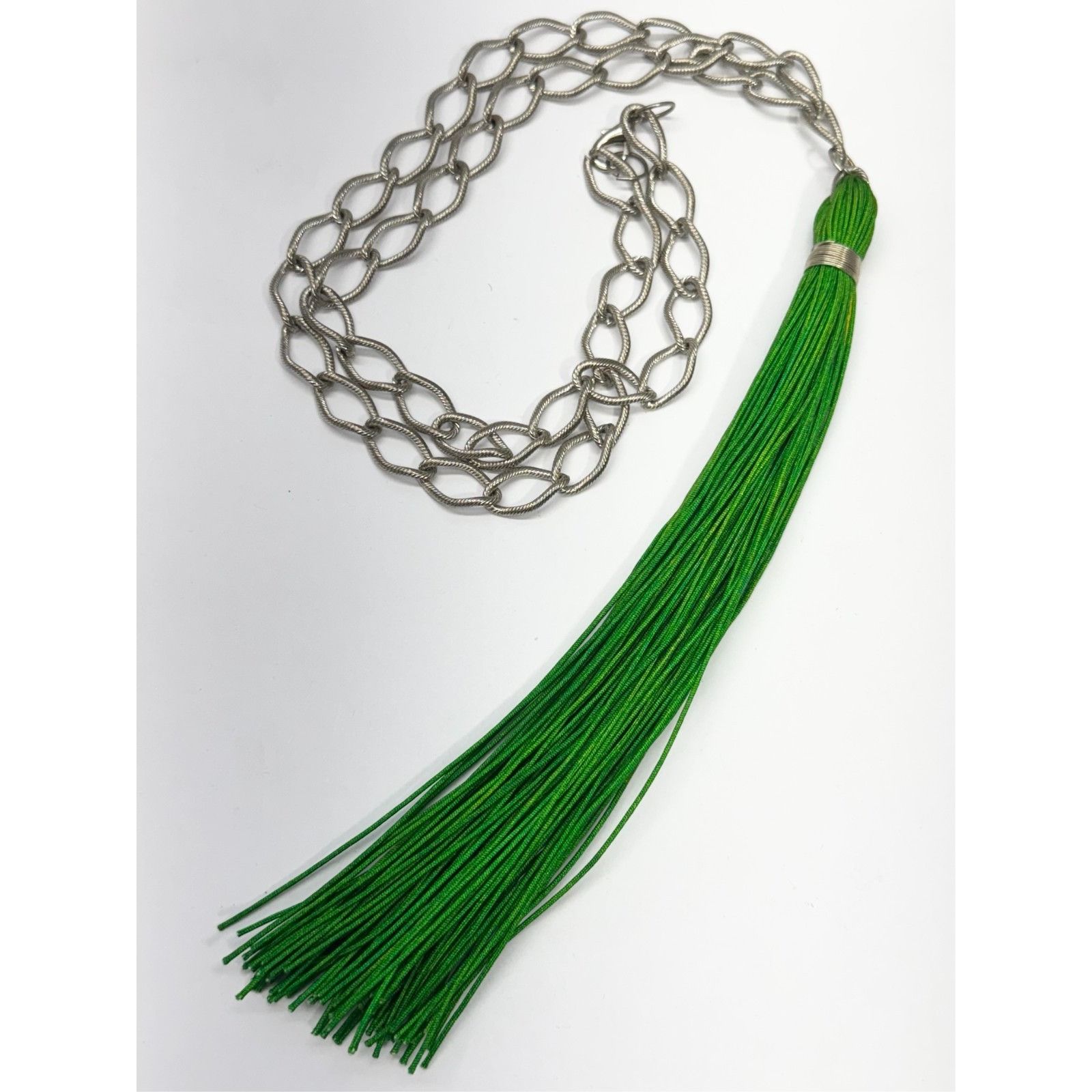 Vintage Green tassel long silver chain necklace Size ONE SIZE - 1 Thumbnail