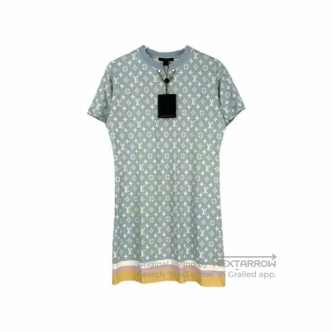 blue logo chain short sleeve dress.