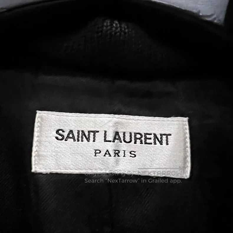 Saint Laurent Paris Navy blue mixed leather baseball jacke