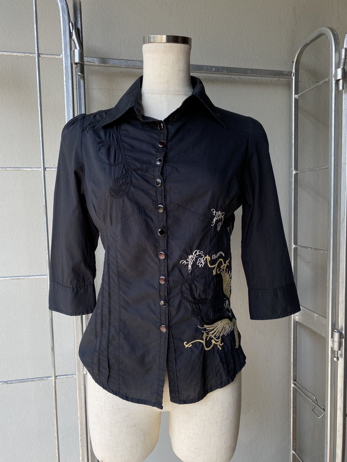 Diesel DIESEL Black Embroidered Button-Up Shirt Size XS / US 0-2 / IT 36-38 - 16 Thumbnail