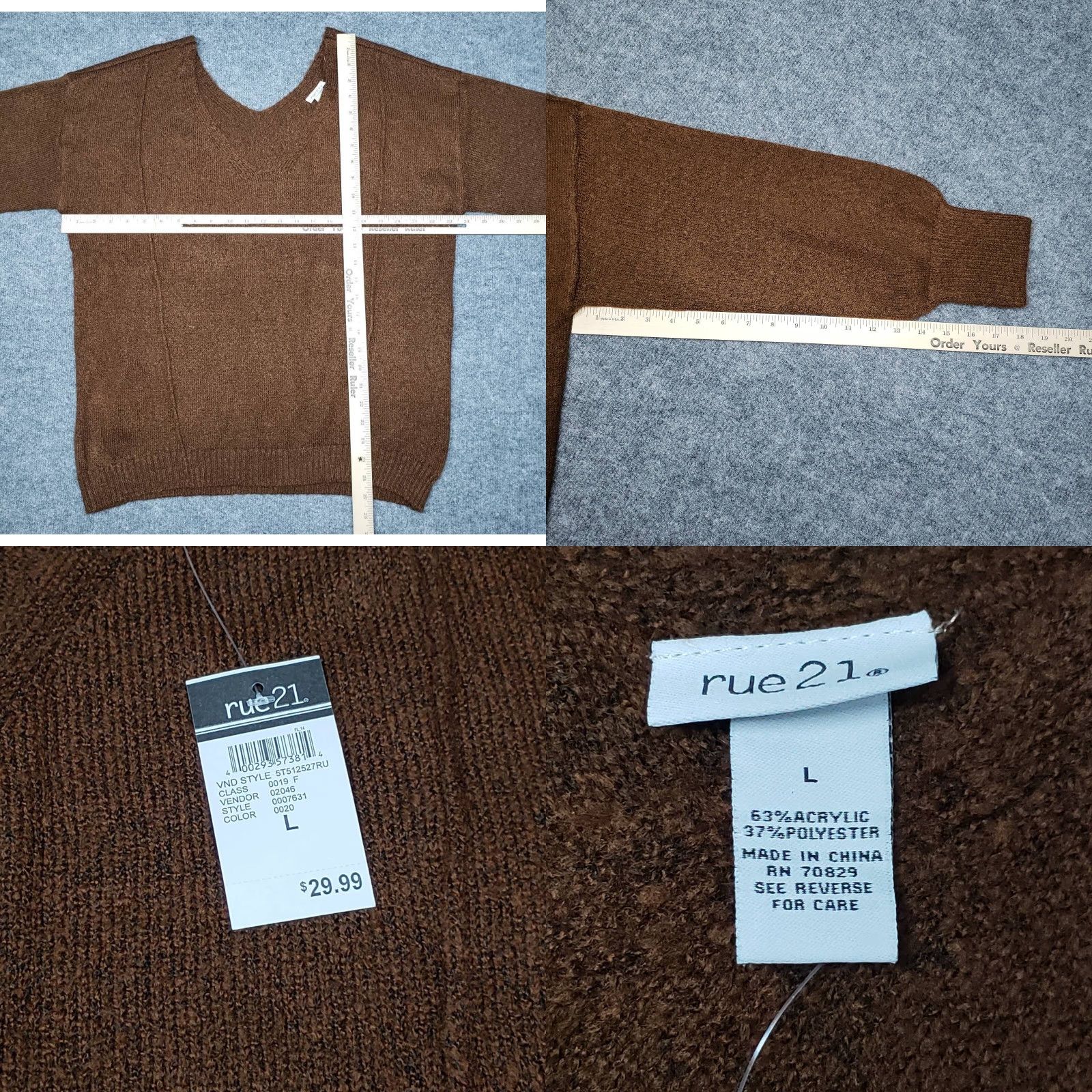 Vintage Rue21 Sweater Womens L Brown Long Sleeve Solid Minimalist V-Neck Pullover New Size L / US 10 / IT 46 - 8 Thumbnail