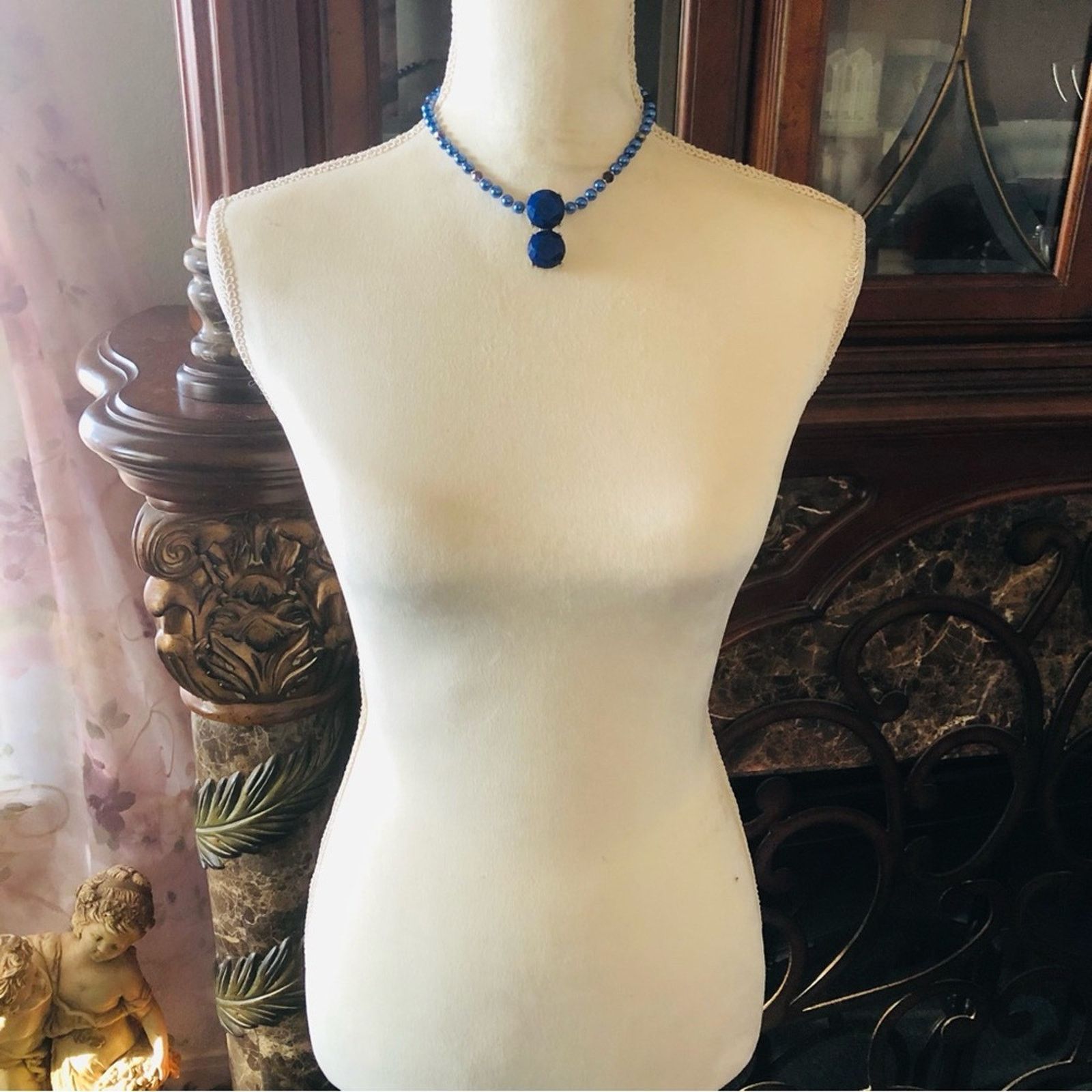 Handmade Handcrafted repurpose royal blue stone Pearl necklace Size ONE SIZE - 6 Thumbnail
