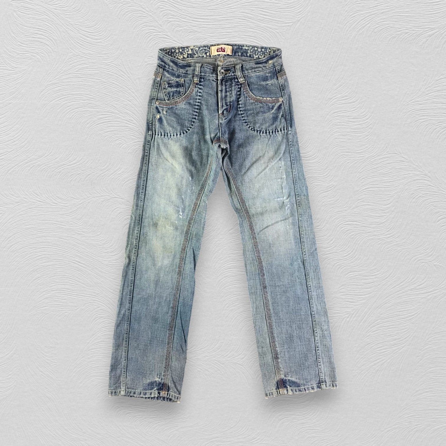 image of Distressed Denim x Vintage Japanese Cube Sugar Jeans Faded Blue Denim Kj2508, Men's (Size 28)