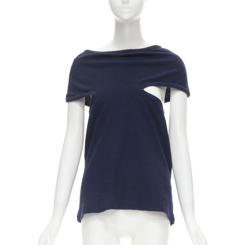 Comme des Garcons COMME DS GARCONS Vintage navy blue terry cotton angular cut armhole zip top M Size M / US 6-8 / IT 42-44 - 1 Thumbnail