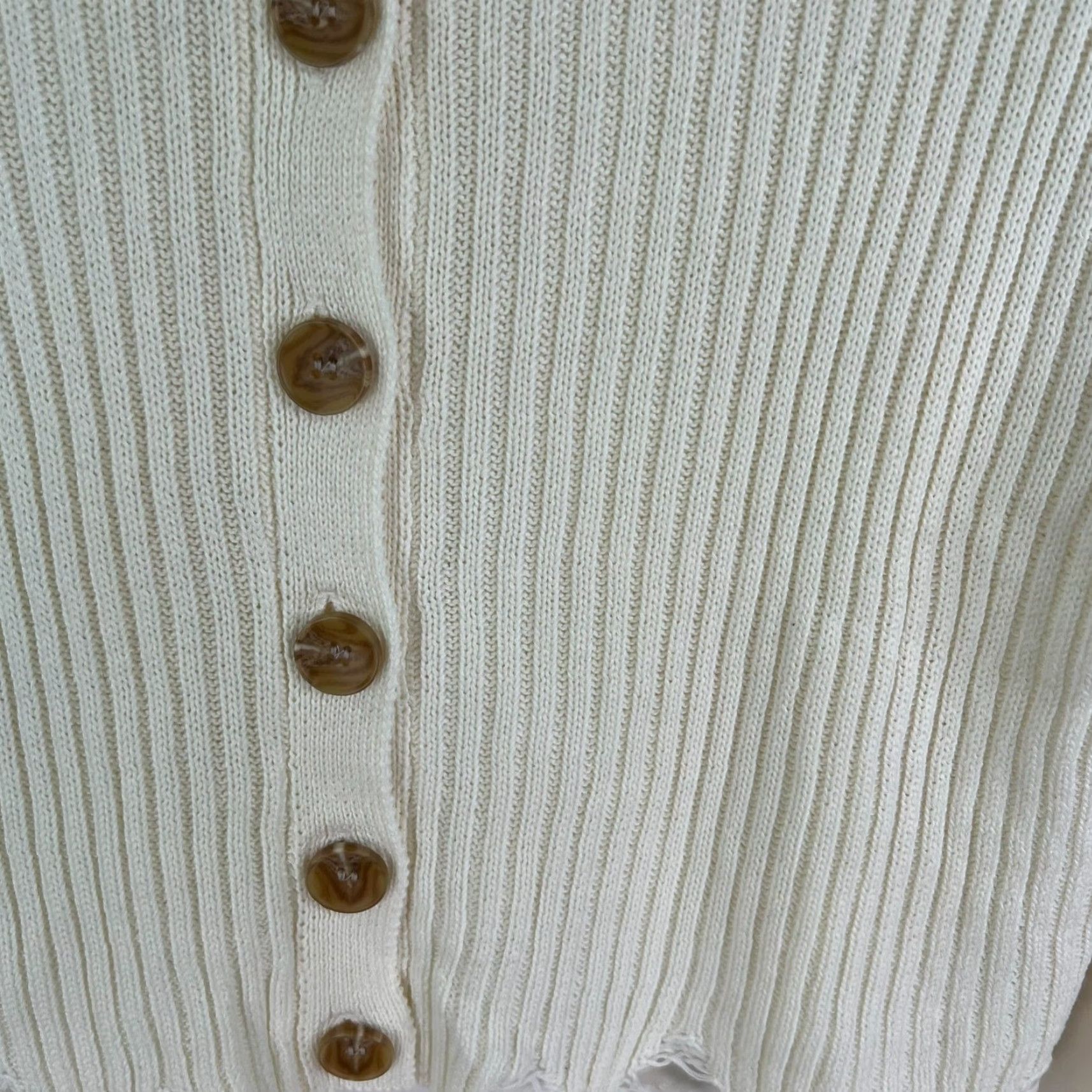 Vintage Promesa Cardigan Womens M Ivory Striped Cable-Knit Fringe Long Sleeve Lightweight All Seasons Bohemian Womens Size M / US 6-8 / IT 42-44 - 3 Thumbnail