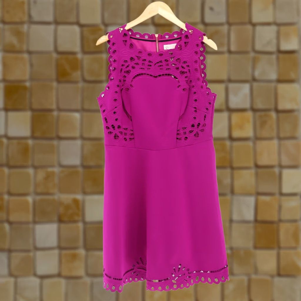 Ted Baker Ted Baker Verony Dress Fit & Flare Embroidered Sleeveless Cut-Out Party Cocktail Fuchsia Sz 5 NEW Womens Size S / US 4 / IT 40 - 1 Thumbnail