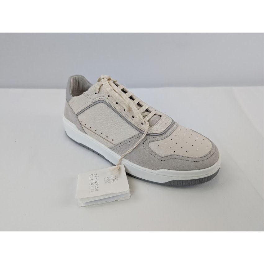 Brunello Cucinelli o1rshd1 Leather Low-Top Sneakers in White / Grey / Cream Size US 9 / EU 42 - 3 Thumbnail
