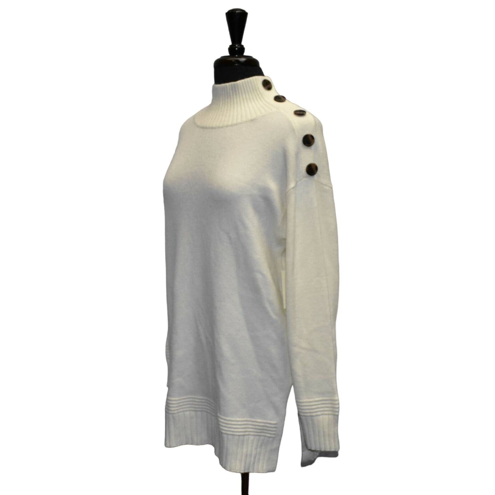 Anthropologie NWT ANTHROPOLOGIE Ivory Buttoned Mockneck Sweater Sz M $98 Size M / US 6-8 / IT 42-44 - 1 Thumbnail