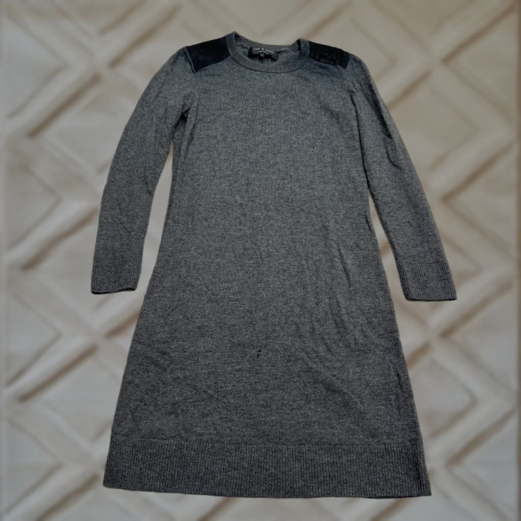 Rag & Bone rag & bone Wool Leather Midi Sweater Dress Womens Small Dark Gray Long Sleeve Size S / US 4 / IT 40 - 1 Thumbnail