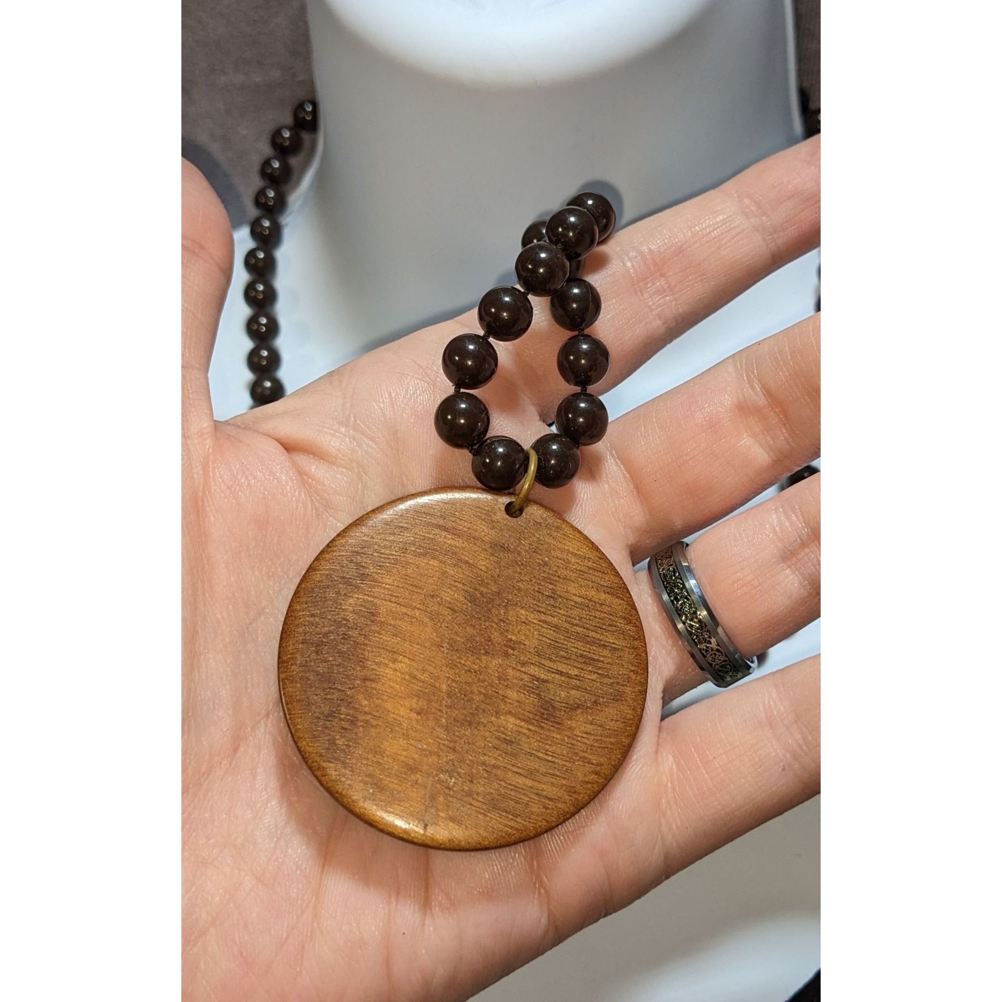 Other Hand-Carved Wooden Beaded Necklace With Tribal-Inspired Pend Size ONE SIZE - 3 Thumbnail