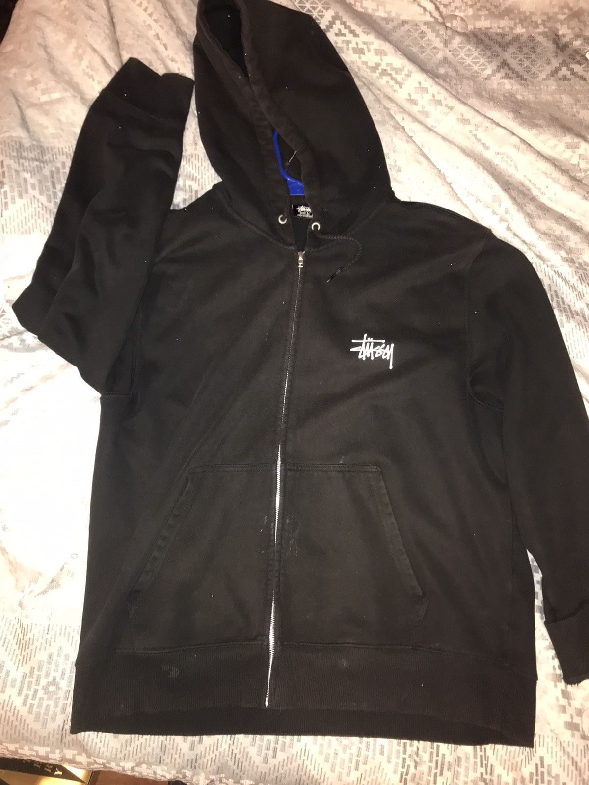 Vintage STUSSY ZIP-UP HOODIE LOGO ON BACK | Grailed