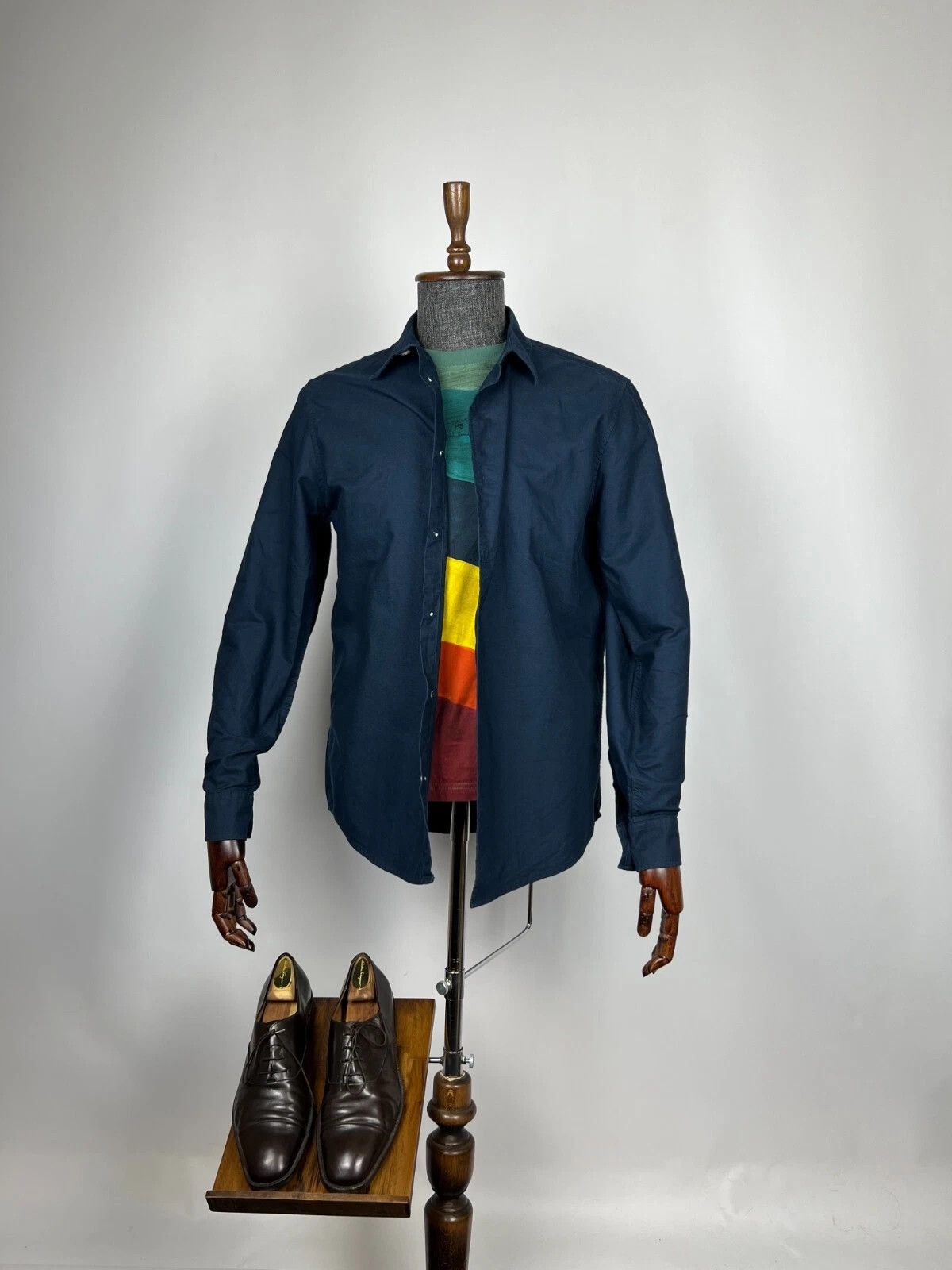 Folk Folk Men's Navy Blue Buton Up Long Sleeve Casual Shirt Size US L / EU 52-54 / 3 - 1 Thumbnail